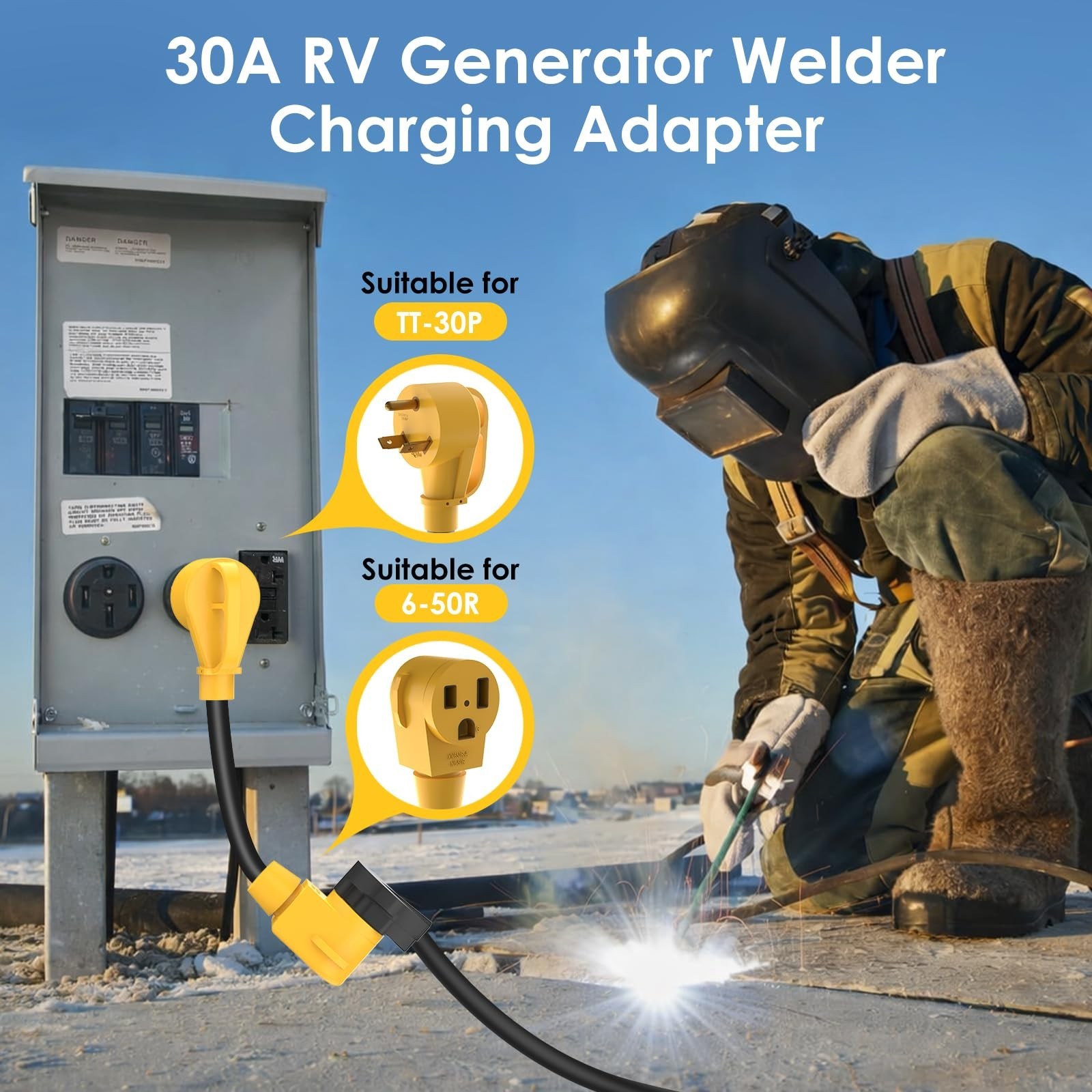 30 Amp RV to 50 Amp Welder Adapter, 1FT Heavy Duty Power Cord, ETL Listed, 250V