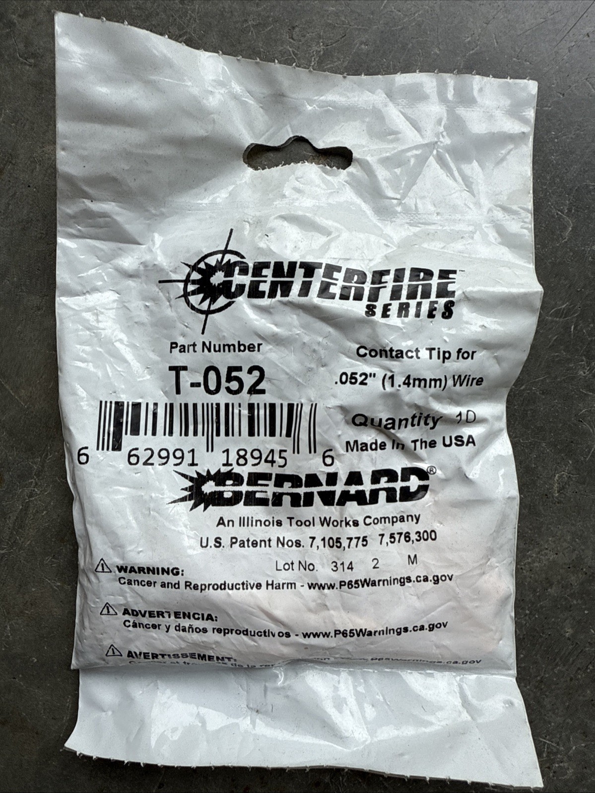 Centerfire™ MIG Contact Tip, 0.052 in Tip ID, 1.5 in Long, Non-Threaded, Tapered