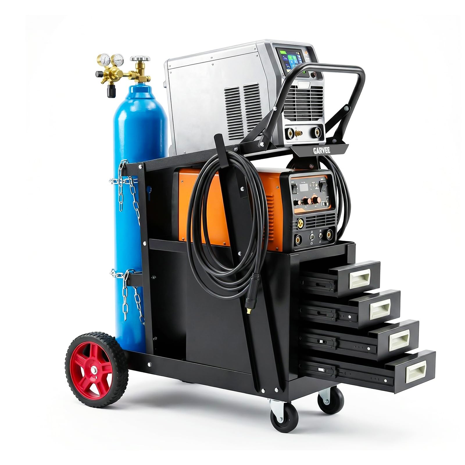 Heavy Duty Welding Cart with 4 Drawers, 220 Lbs, Tank Storage for MIG TIG Plasma
