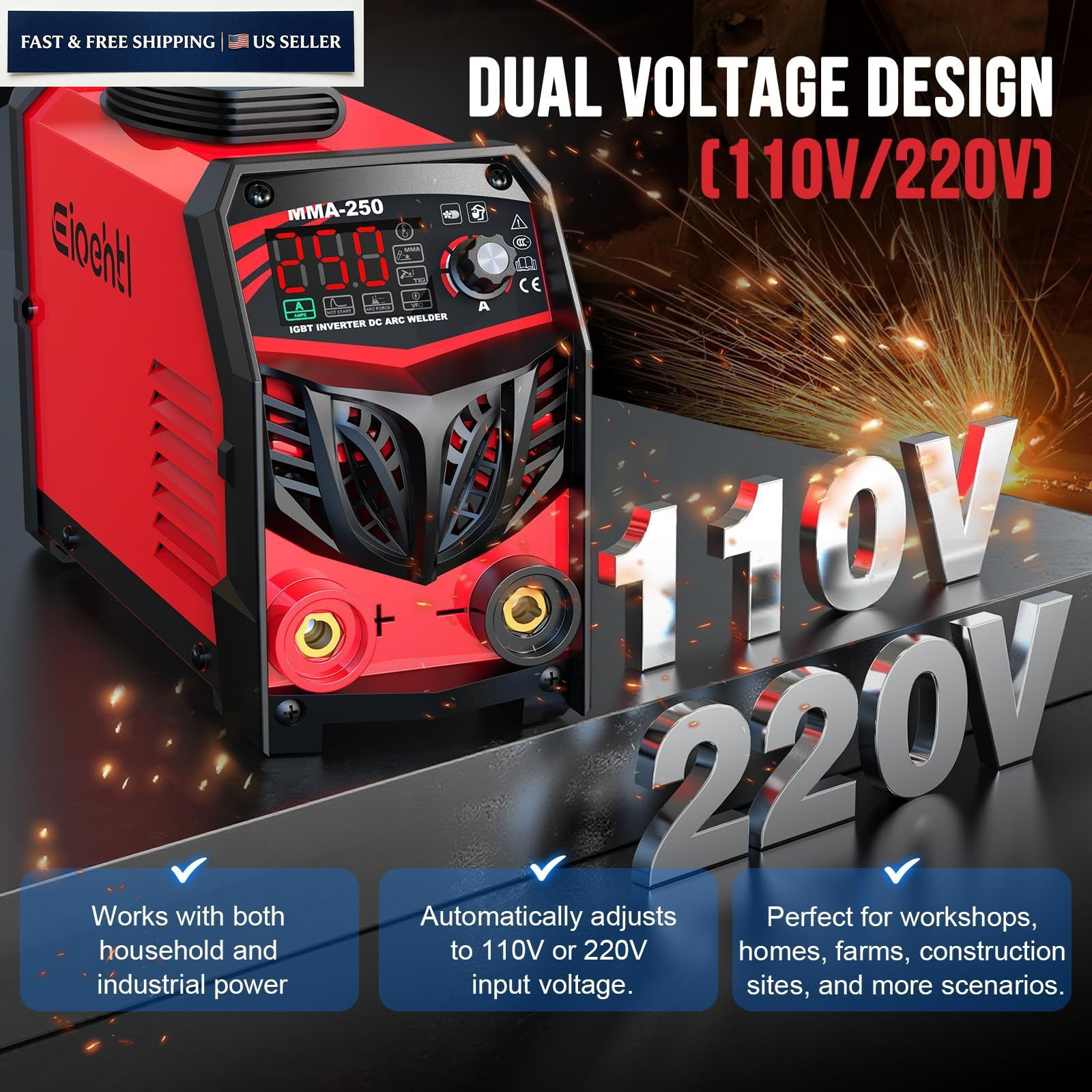250Amp Stick Welder 110V/220V Dual Voltage, with LED Display ARC Welding…