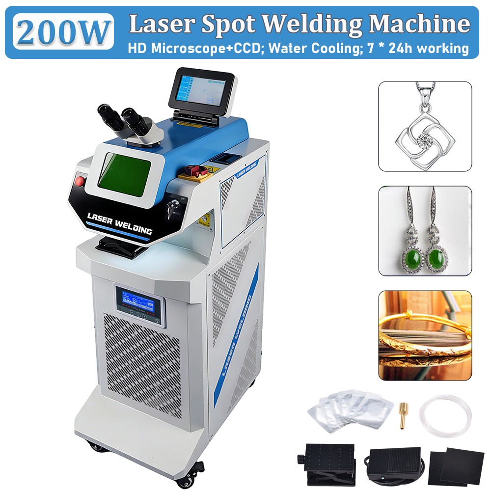 200W 160J Jewelry Spot Laser Welding Machine HD Microscope CCD with 5.5L Chiller