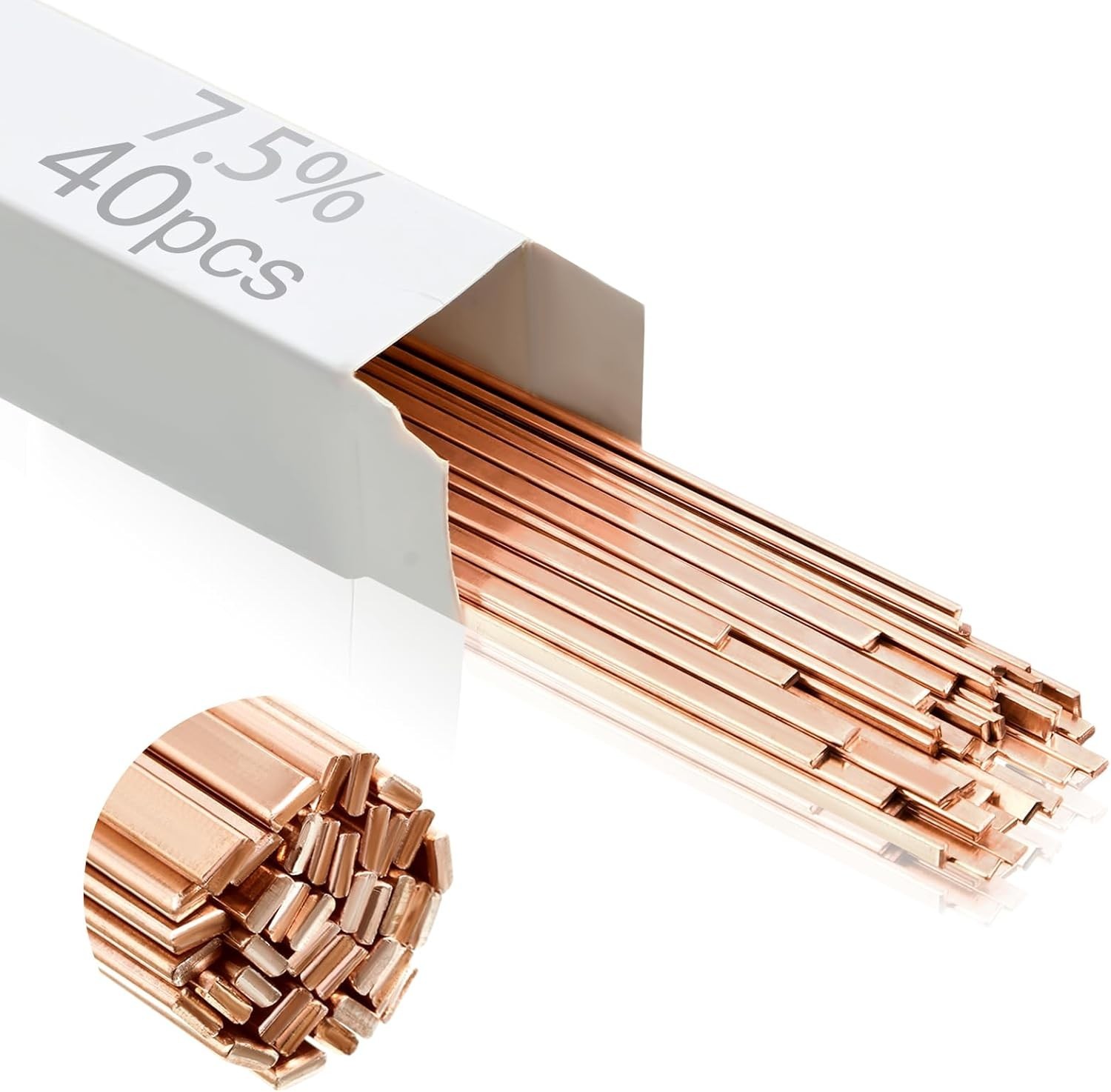 40 Sticks 7.5% Silver Brazing Rods – Flat Phos Copper Welding Rods for HVAC, Air