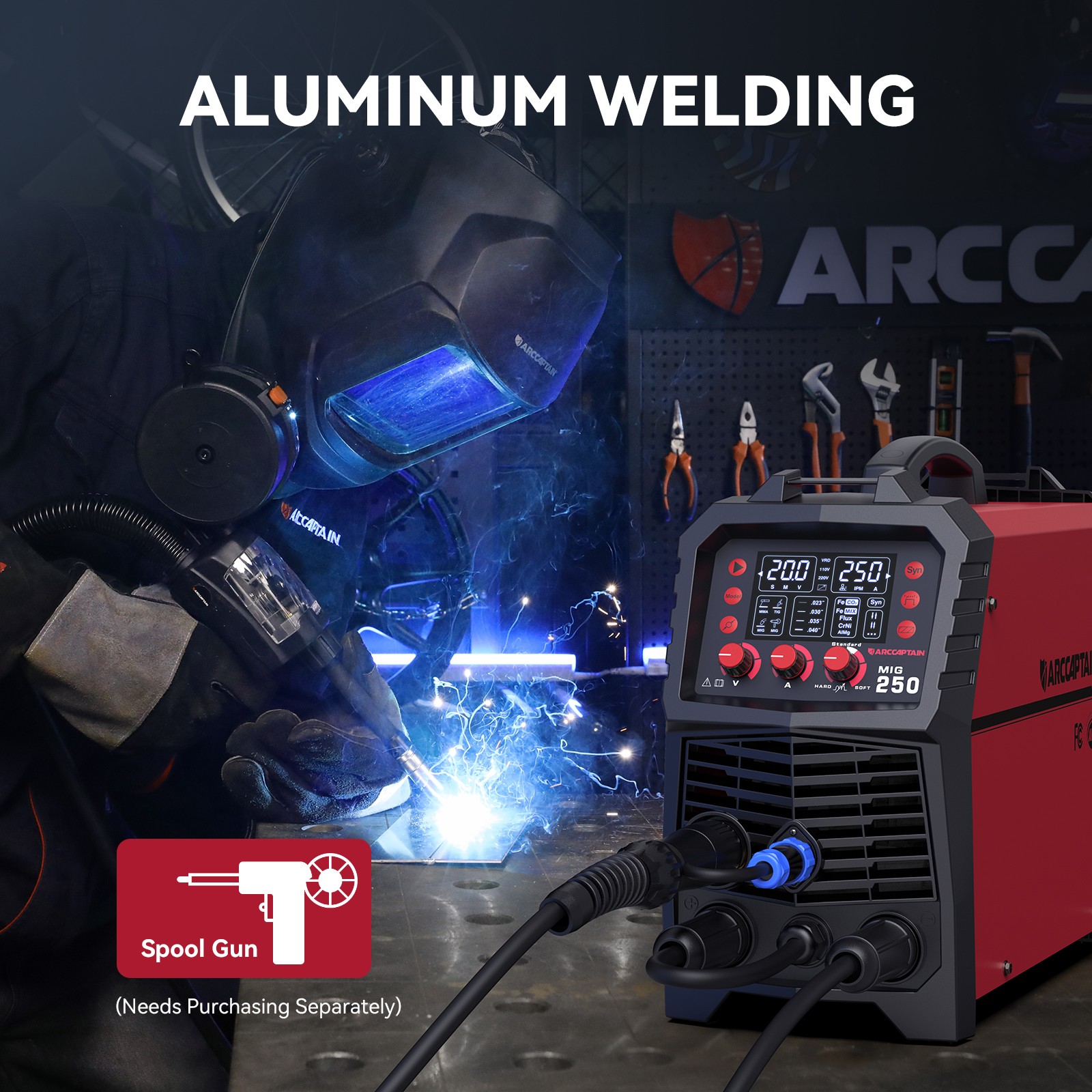 ARCCAPTAIN MIG250 6 in 1 Multi Process Welding Machine MIG/Stick/Lift TIG Welder