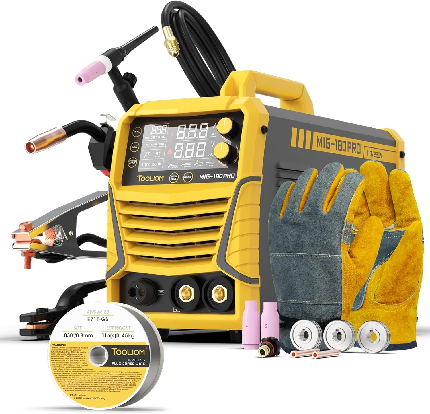 TOOLIOM 4 in 1 MIG Welder 180A 110V/220V Gas/Flux/Stick/Lift TIG Multiprocess