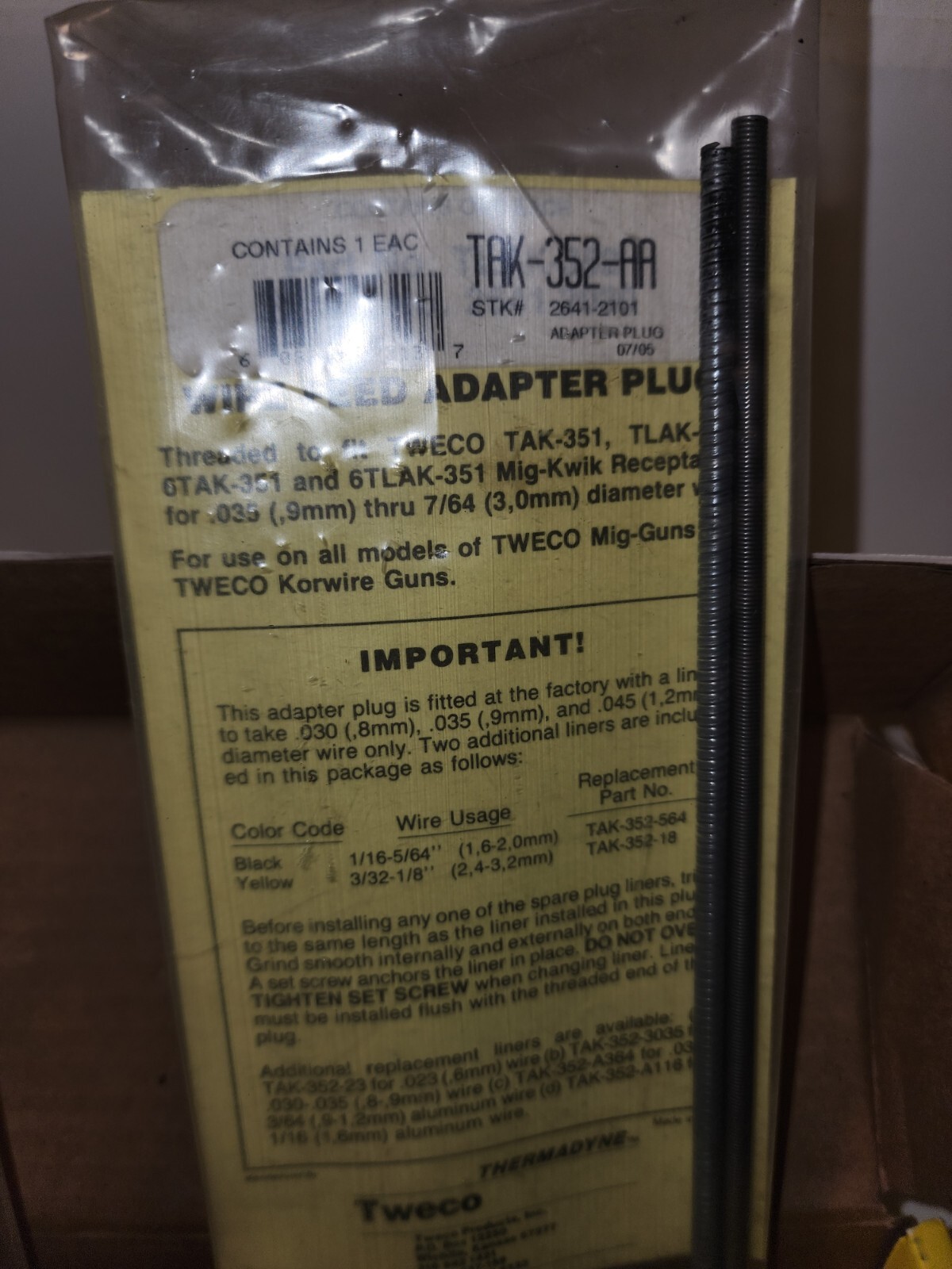 Genuine Tweco MK-35-AA Wire Feed Adaptor Kit 2500-2101 160 AMP Adapter Kit