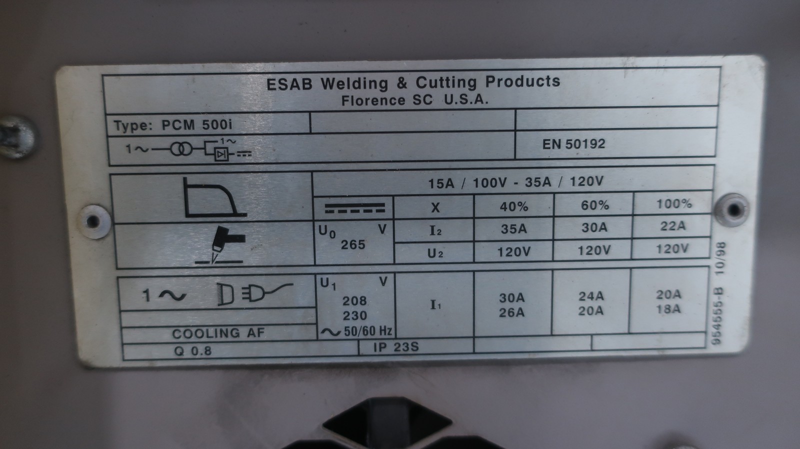 Esab PCM-500I Plasma Cutter 35a Amp 120v-ac 230v-ac 1ph