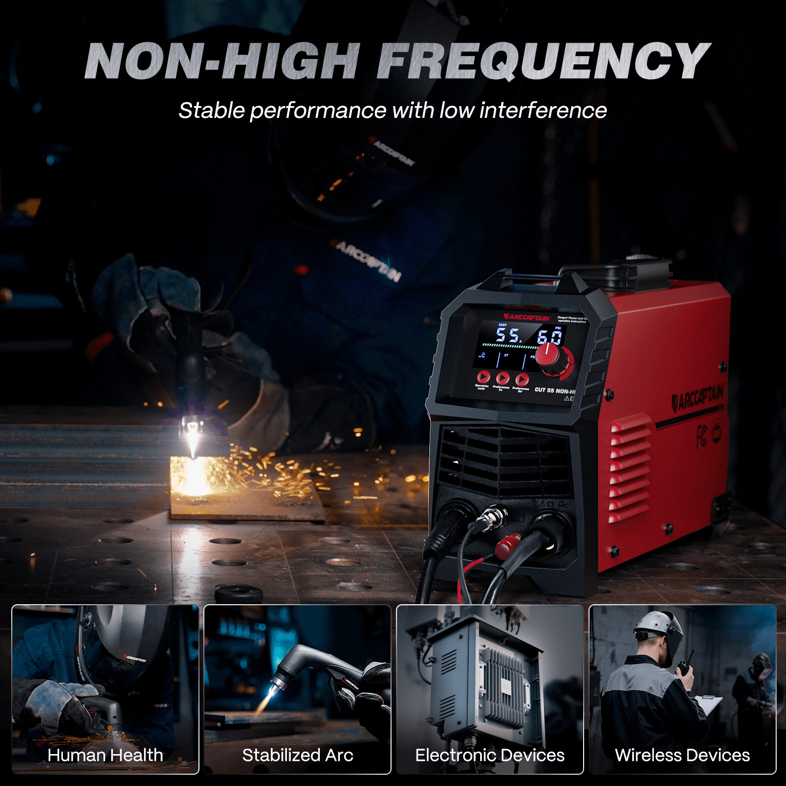 ARCCAPTAIN 55Amp Plasma Cutter Non-HF 110/220V Dual Voltage With Welding Helmet