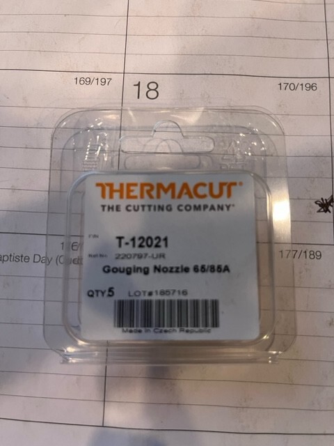 THERMACUT GOUGING NOZZLE 65/85A 220797-UR PART NO T-12021