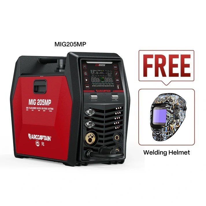 ARCCAPTAIN MIG205MP 9IN1 Welder Plasma TIG MIG Stick Aluminum Dual Volt + Helmet