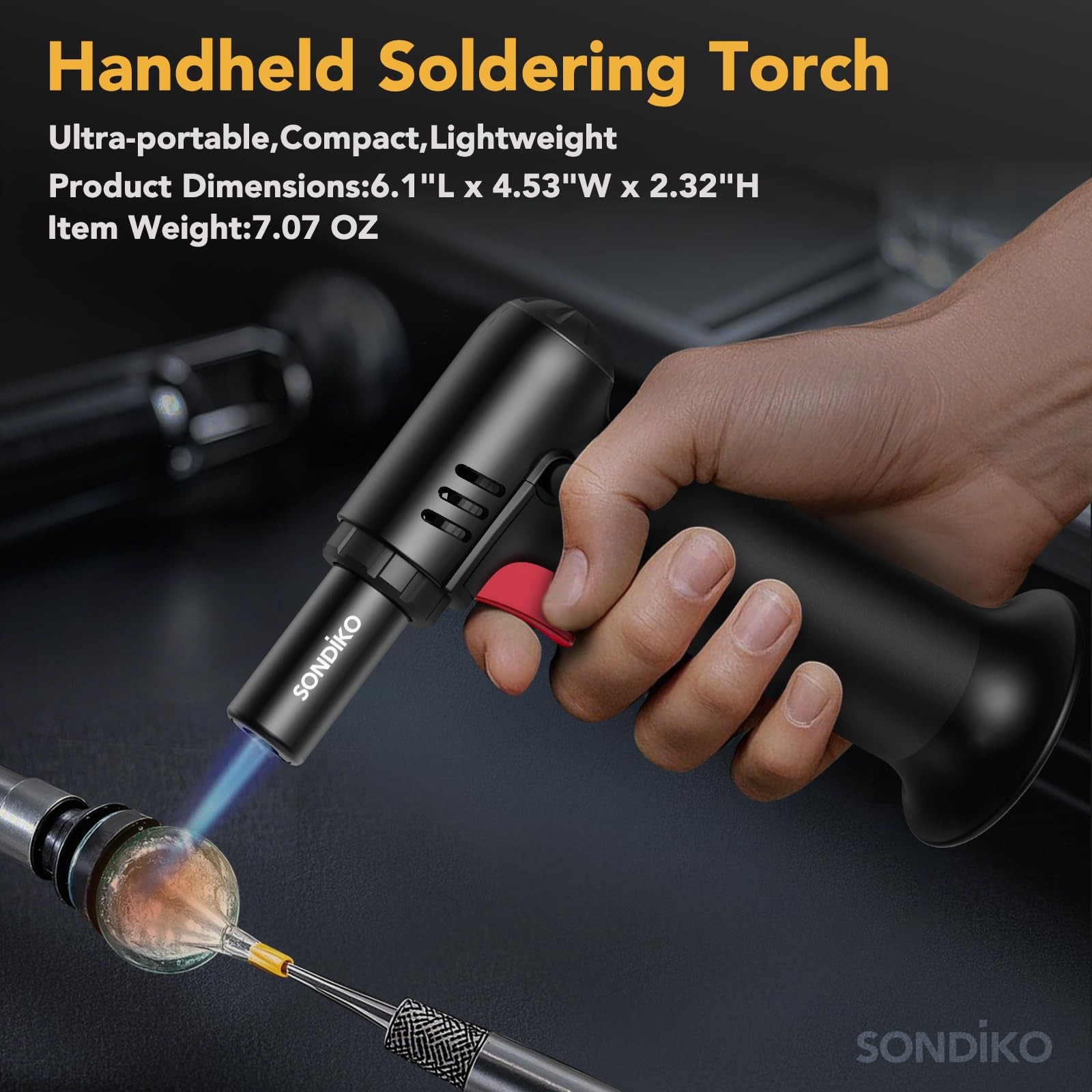 Sondiko Butane Torch Lighter with Visible Fuel Window, Black-S907, Black 2