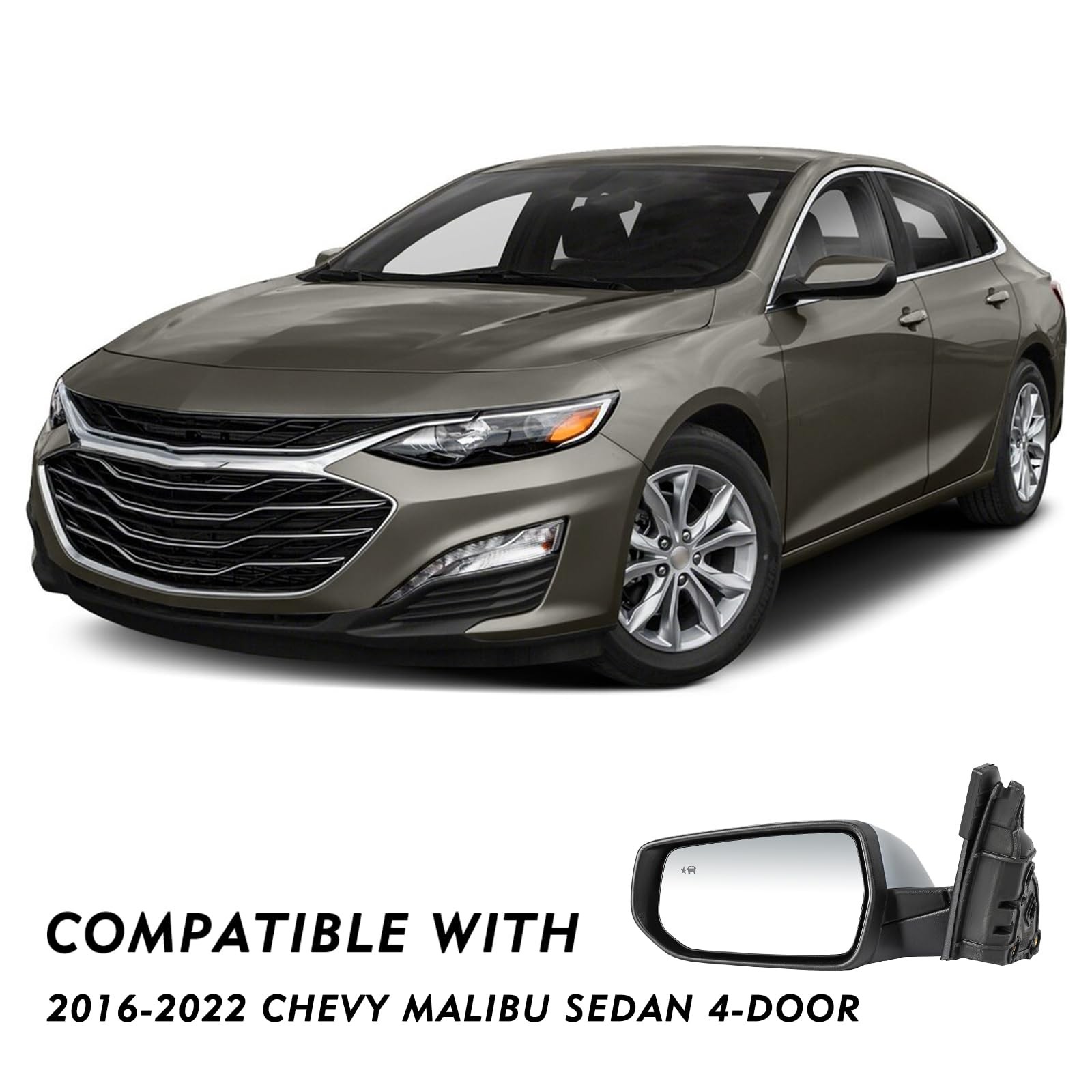 Left Driver 8-Pin Rearview Mirror for 2016-2022 Malibu Turn Signal Blind Spot