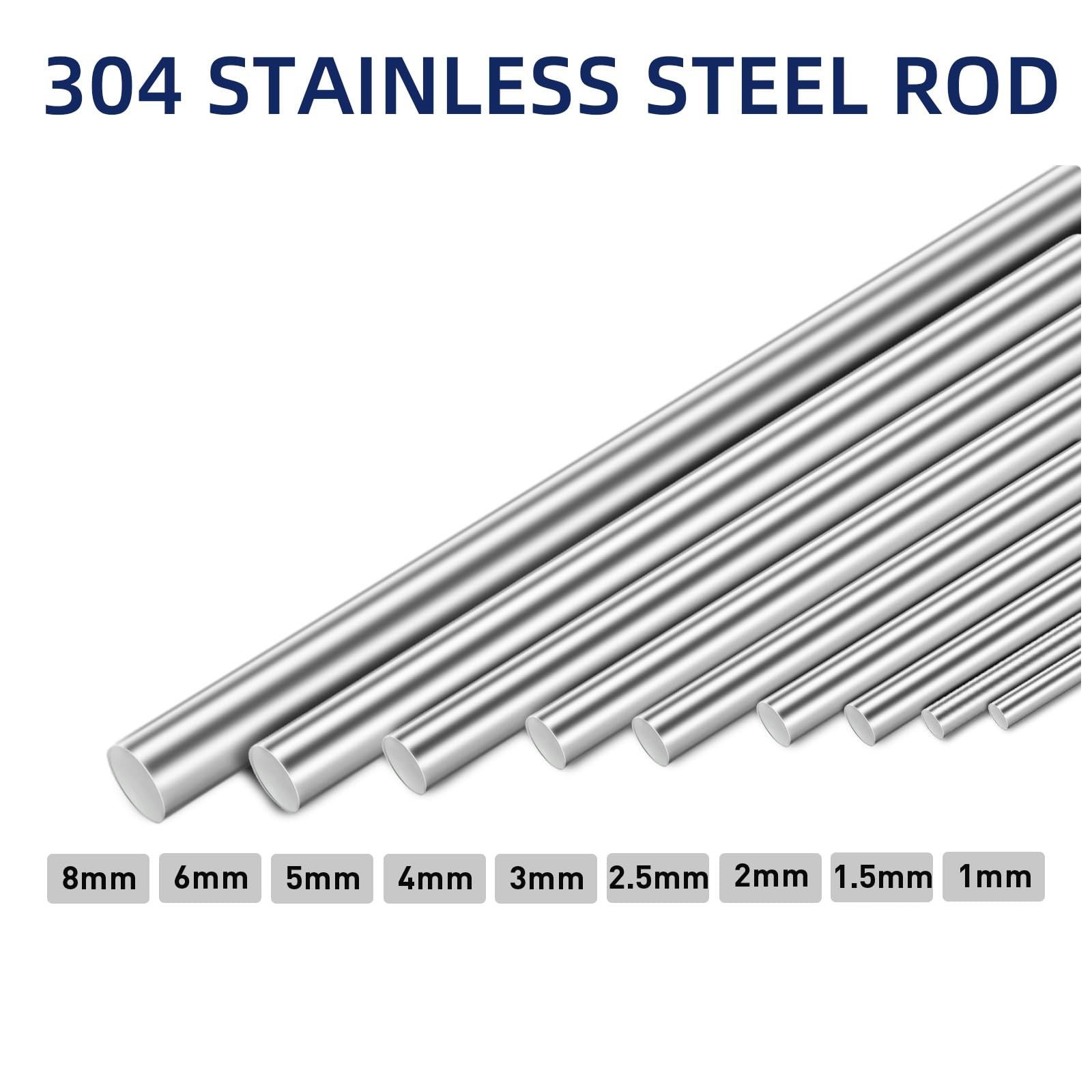 MewuDecor 3mm x 150mm 304 Stainless Steel Round Rod, x 150mm, Silver