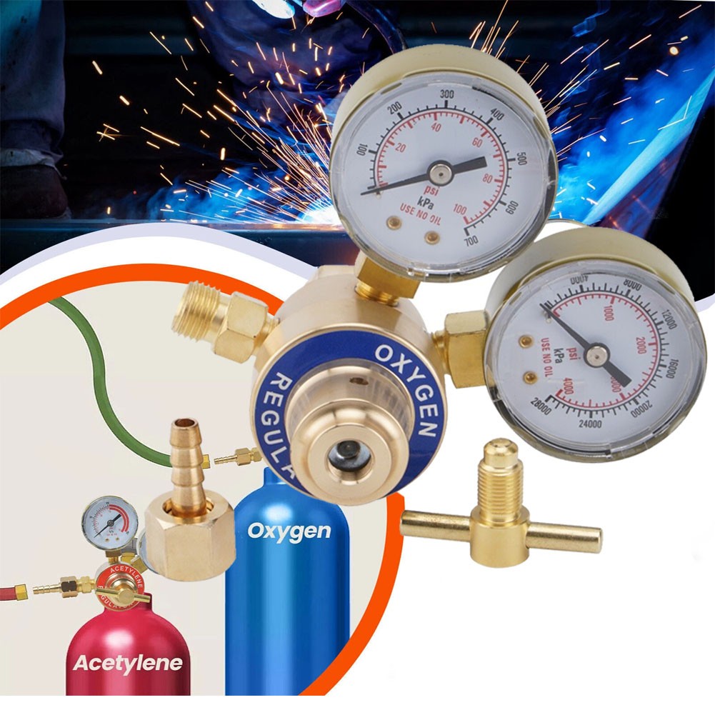 Acetylene & Oxygen Regulator, CGA540 & CGA200, with T-Handle & Hose Connector