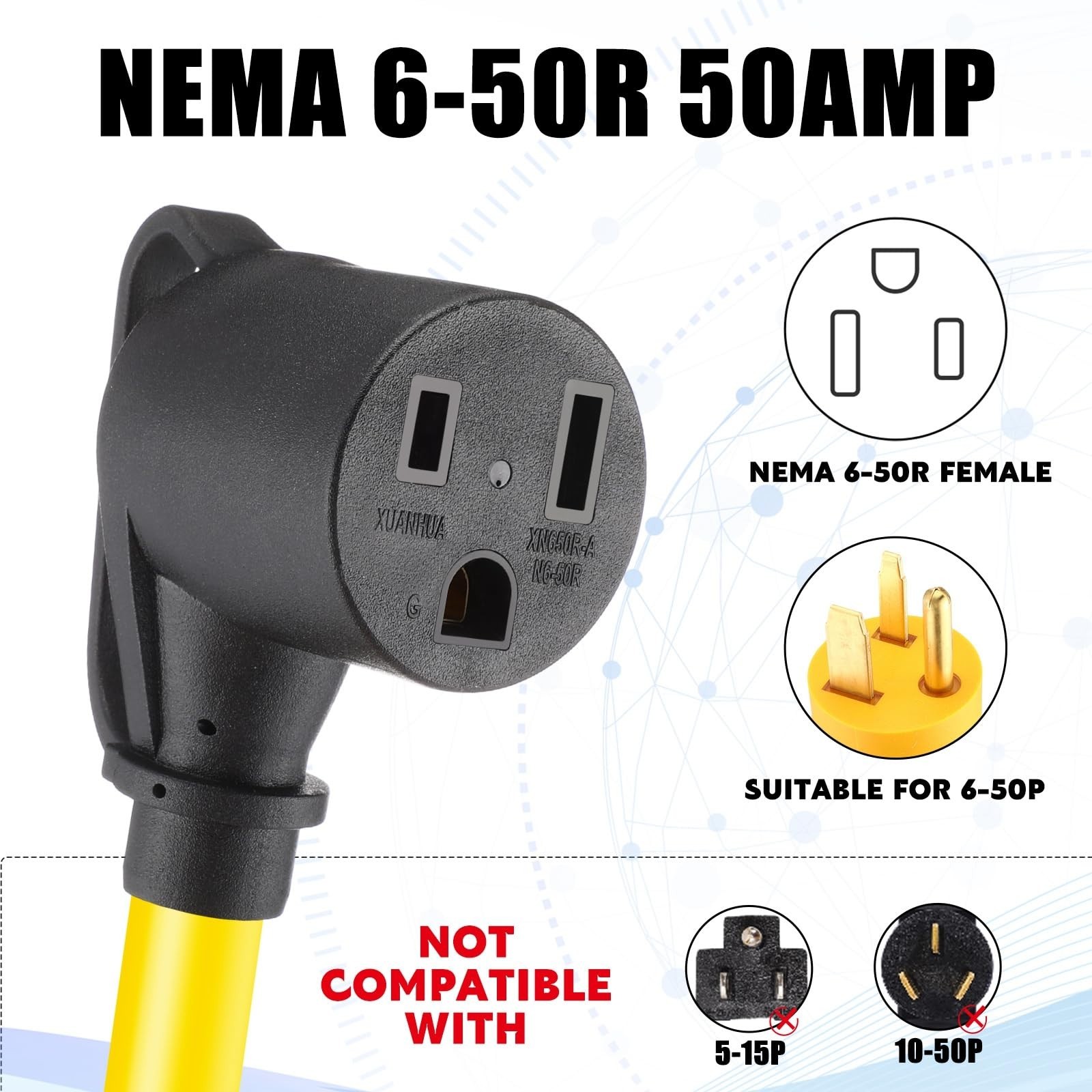 10ft 30A to 50A Adapter Cord, NEMA L14-30P to 6-50R Welder Extension Cable, ETL