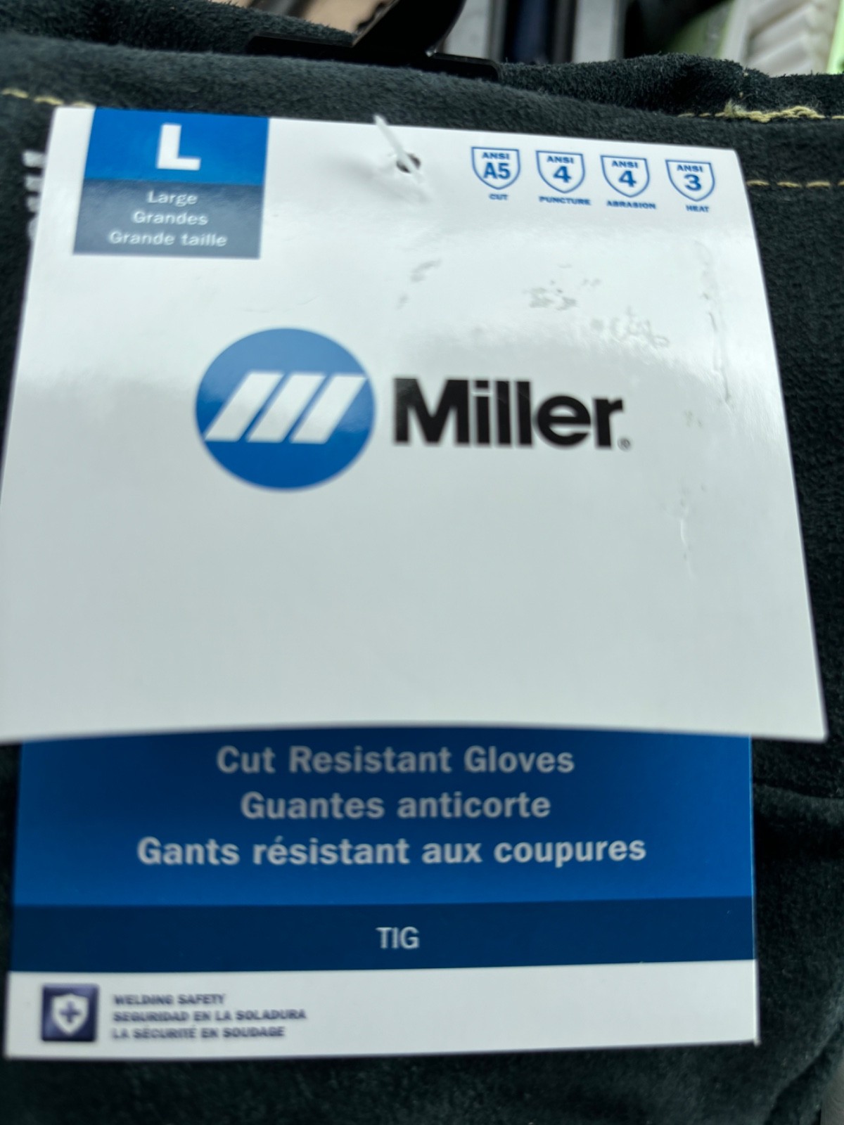 Miller Cut Resistant TIG Welding Gloves Large Leather 290403 NEW