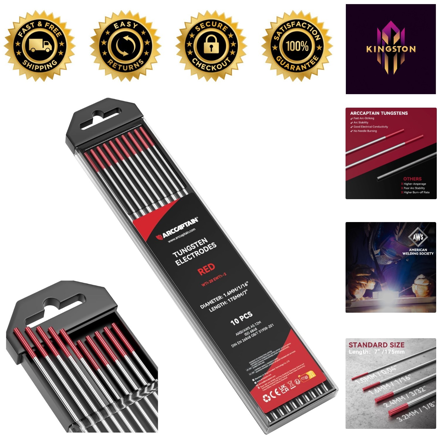 10-Pack Red Tungsten TIG Welding Electrodes 1/16″ x 7″ – Ideal for All Welders