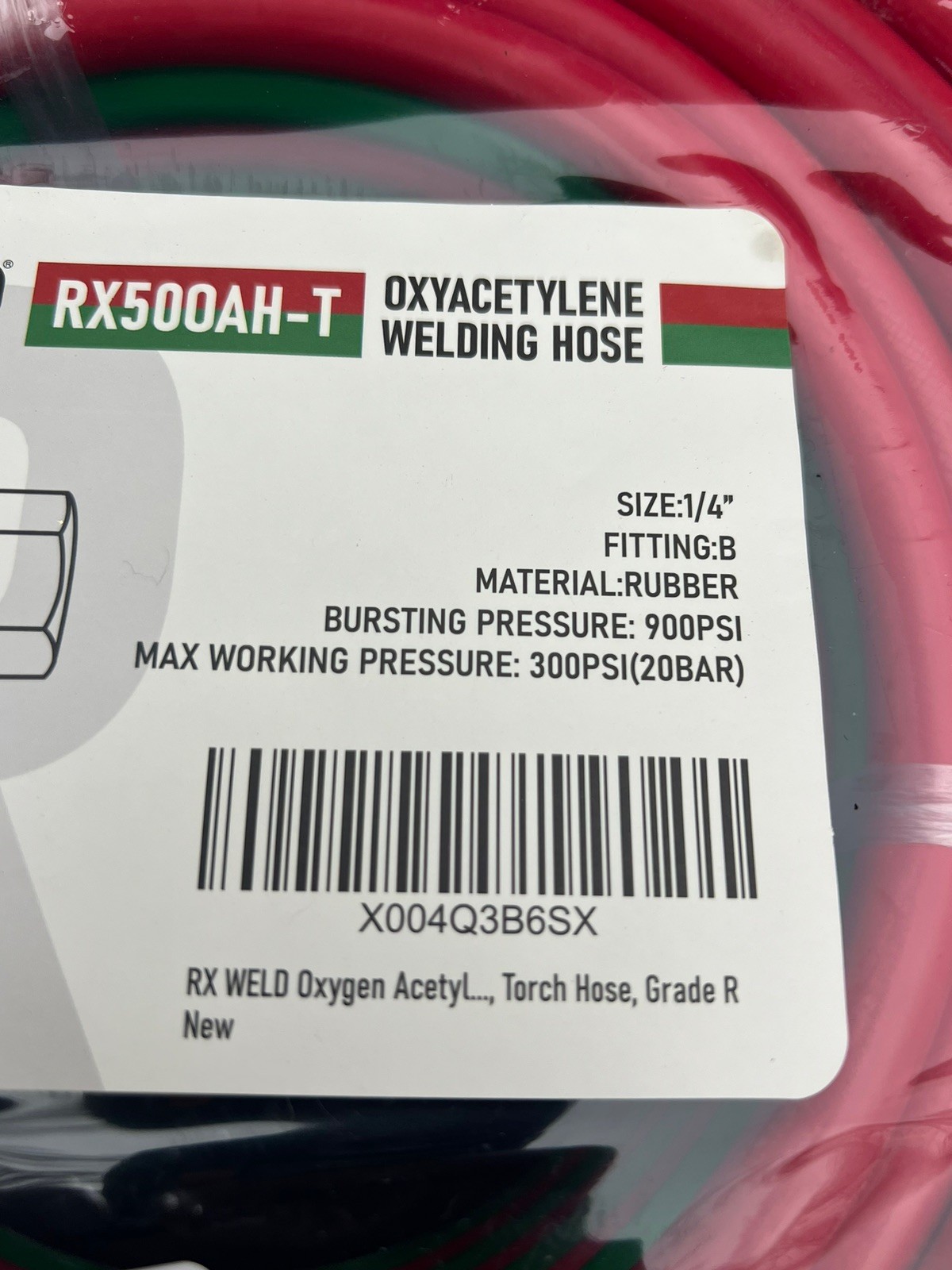 RX WELD 50 FT 1/4″ Oxy Acetylene Welding Hose with 9/16″-18 B Fittings