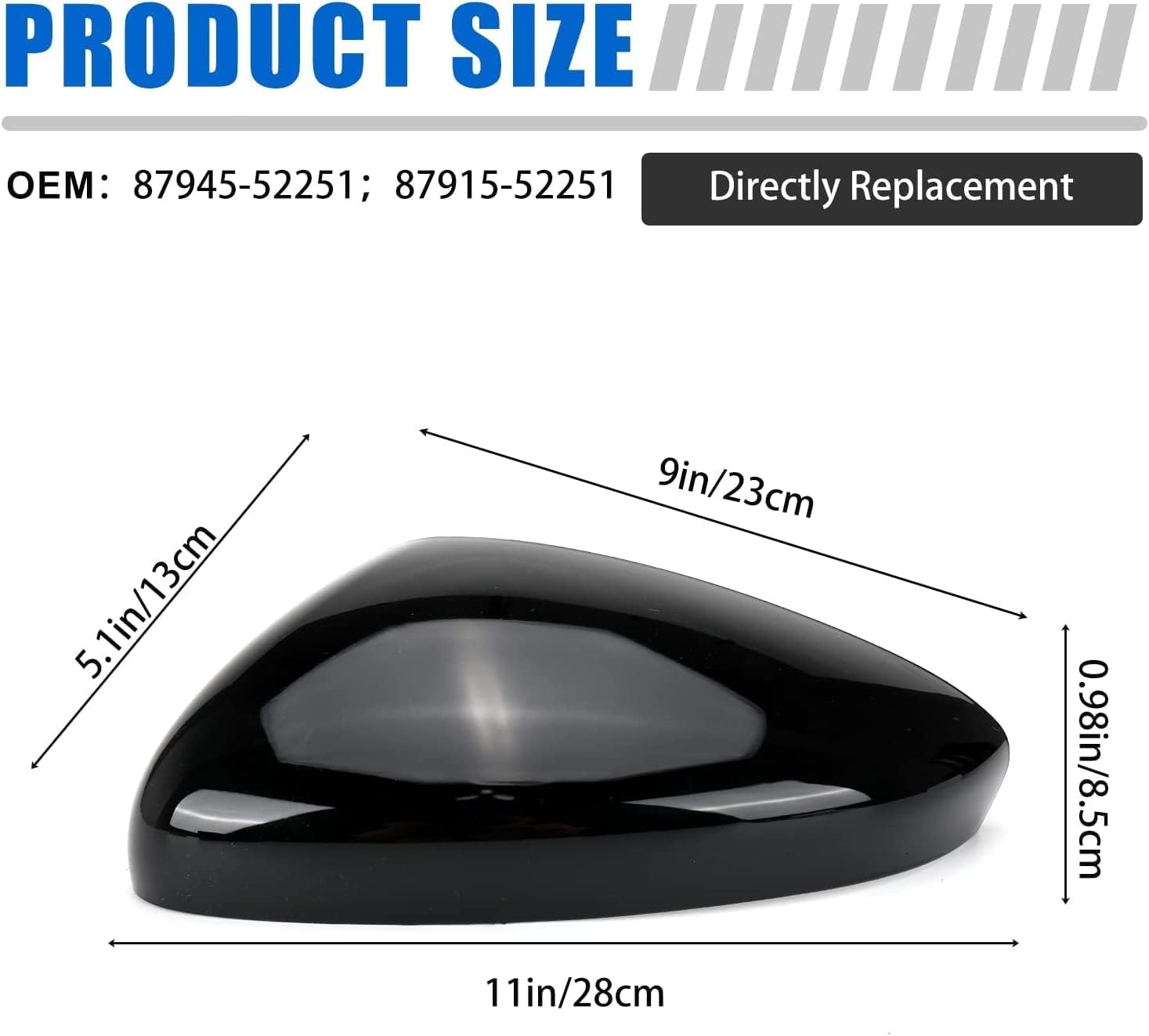 1Pair Black Side Mirror Cover Cap Housing Compatible with Honda Accord 2018 2019