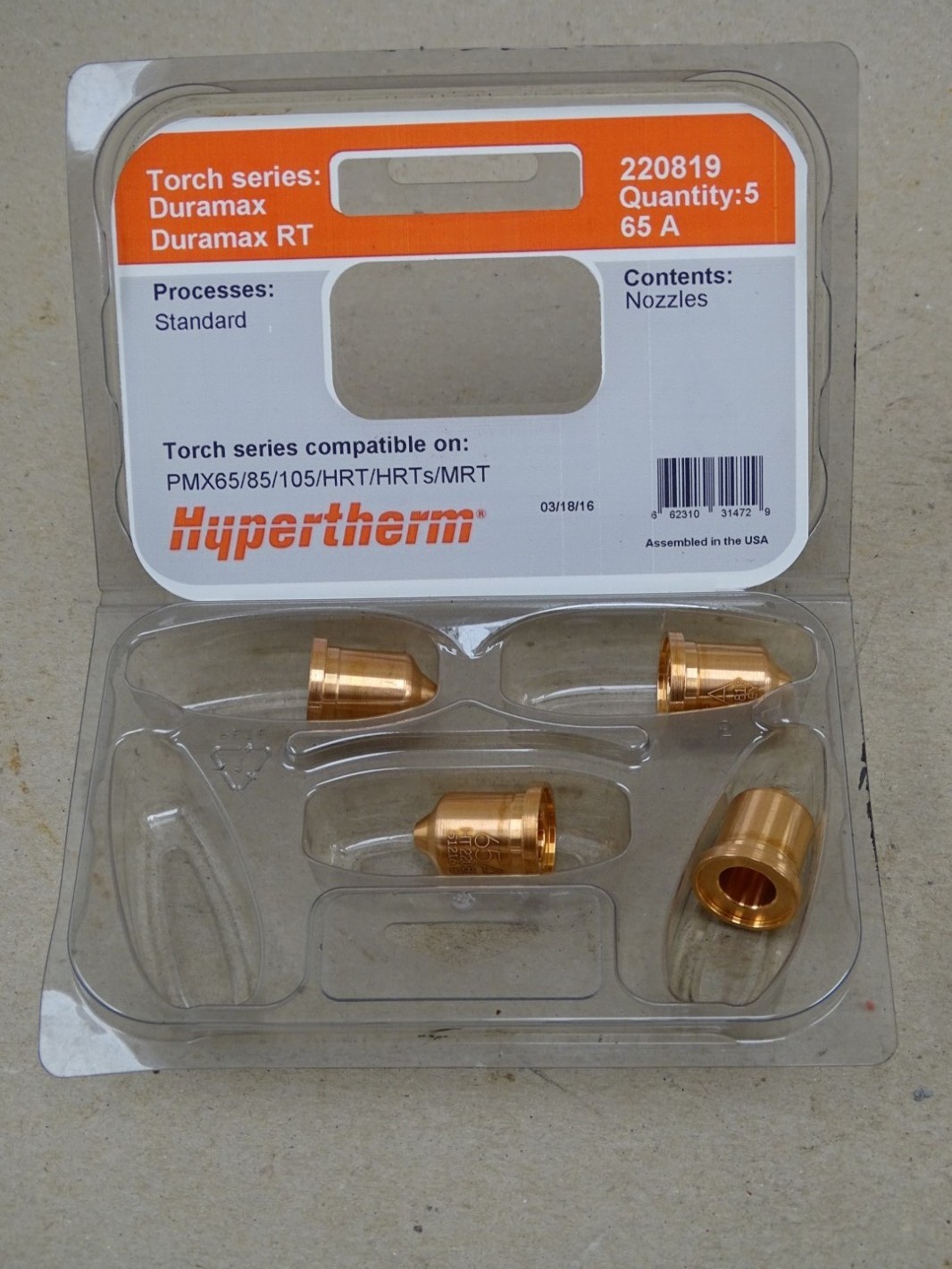 (4) Hypertherm Plasma Cutting Nozzles 65A, 220819