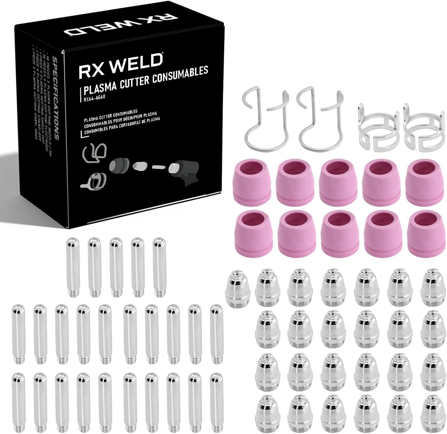 64Pcs Plasma Cutter Torch Consumables Electrode Nozzles Cups Kit Galvanized