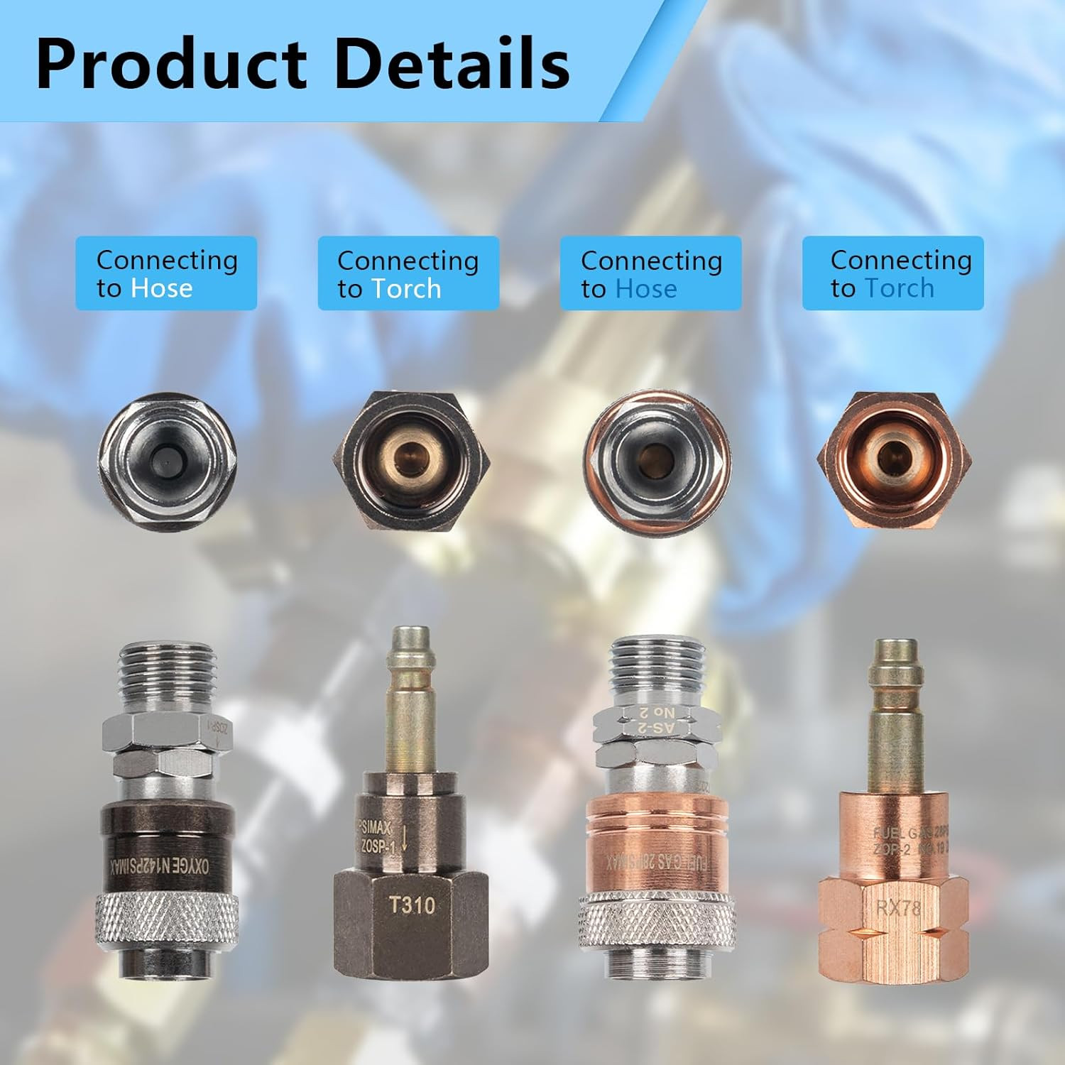 Oxy Acetylene & Cutting Torch Quick Connect Fittings | 9/16″ Type B | Solid Bras