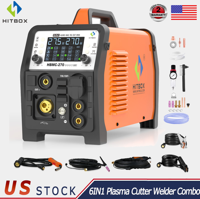 200Amp 6in1 Plasma Cutter Alu Welder HF-TIG Spot Gas Gasless-MIG Stick CUT 220V