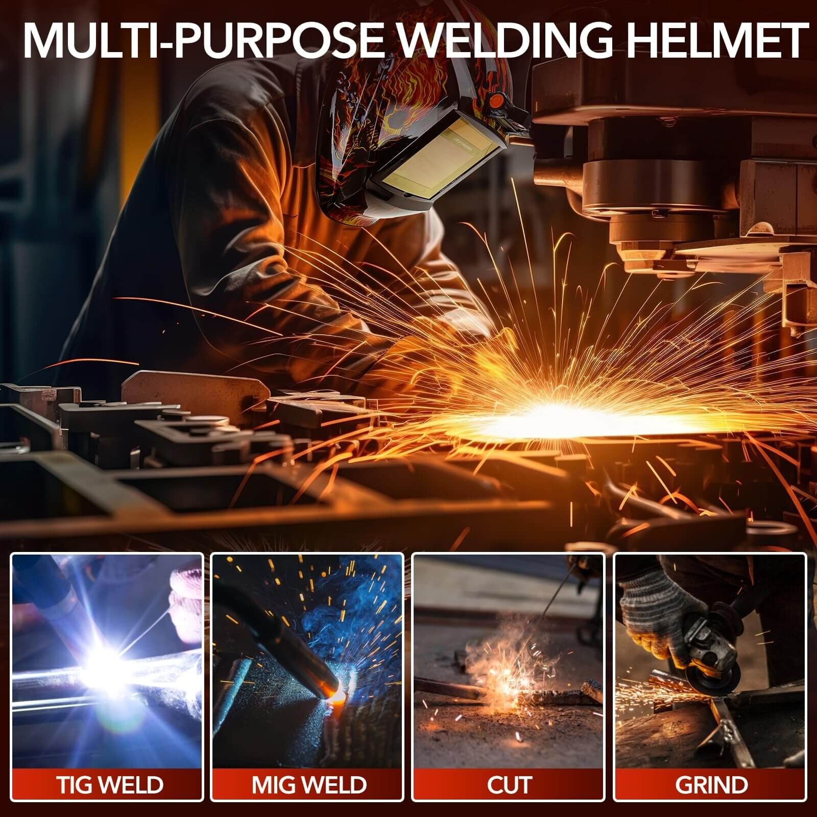 TRQWH Auto Darkening Welding Helmet LED Light Solar True Color with 4 Arc Sensor