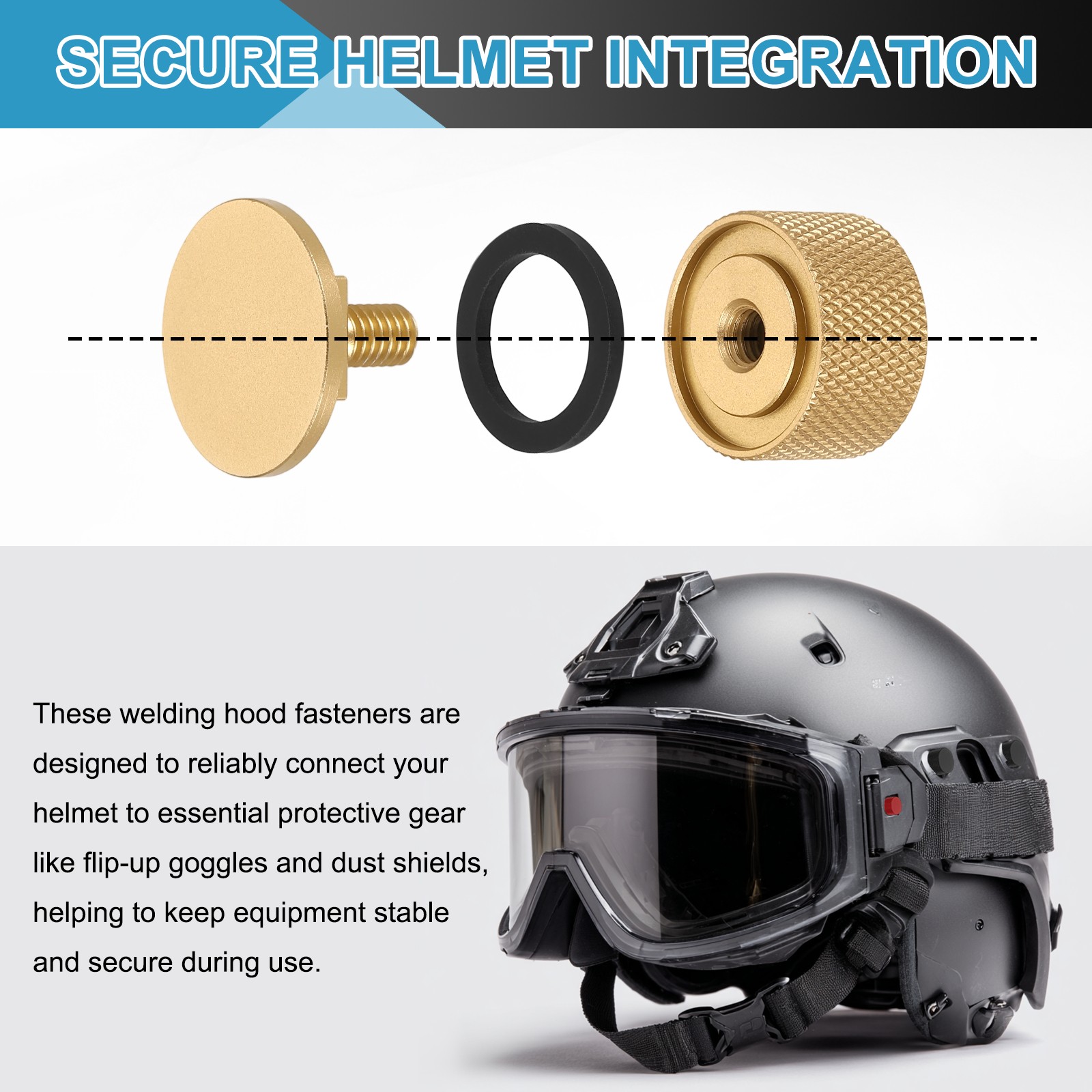 Welding Hood Helmet Fasteners, Inside Anti-Slip Rubber Pad with Hole, Gold