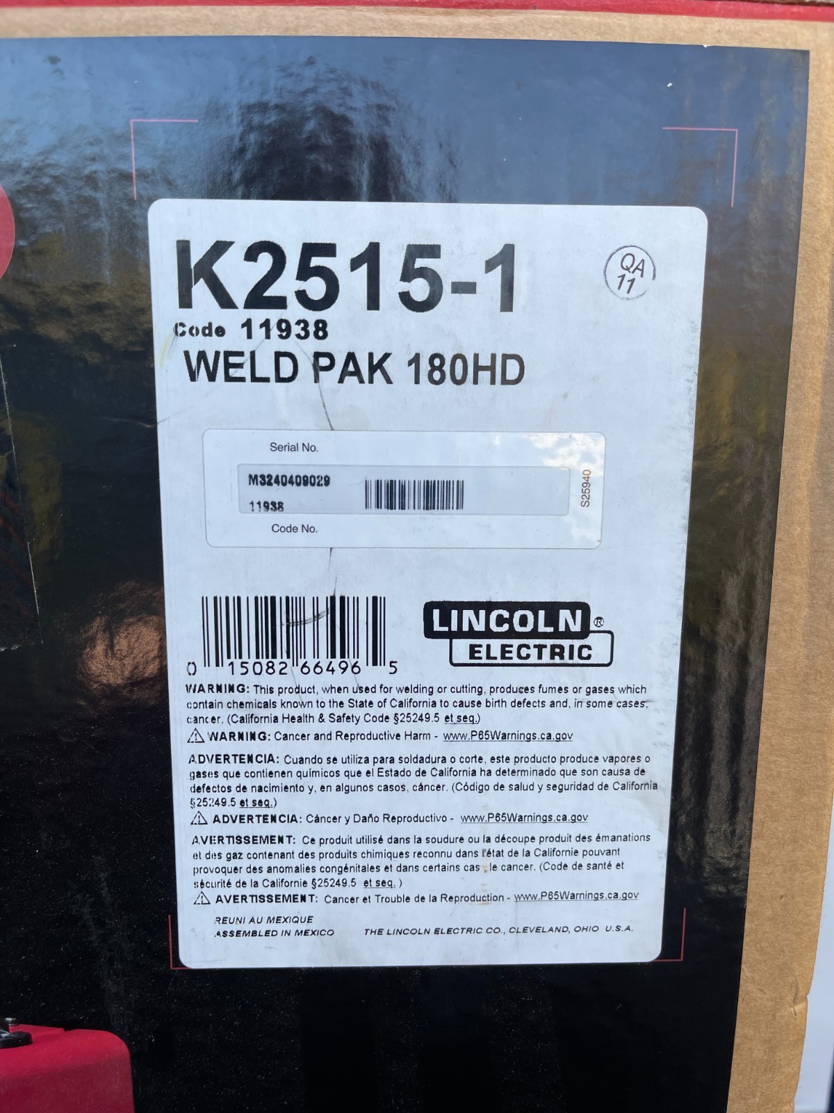 NEW! Lincoln Electric 180HD Weld-Pak Mig/Flux Corded Wire Feed Welder – K2515-1