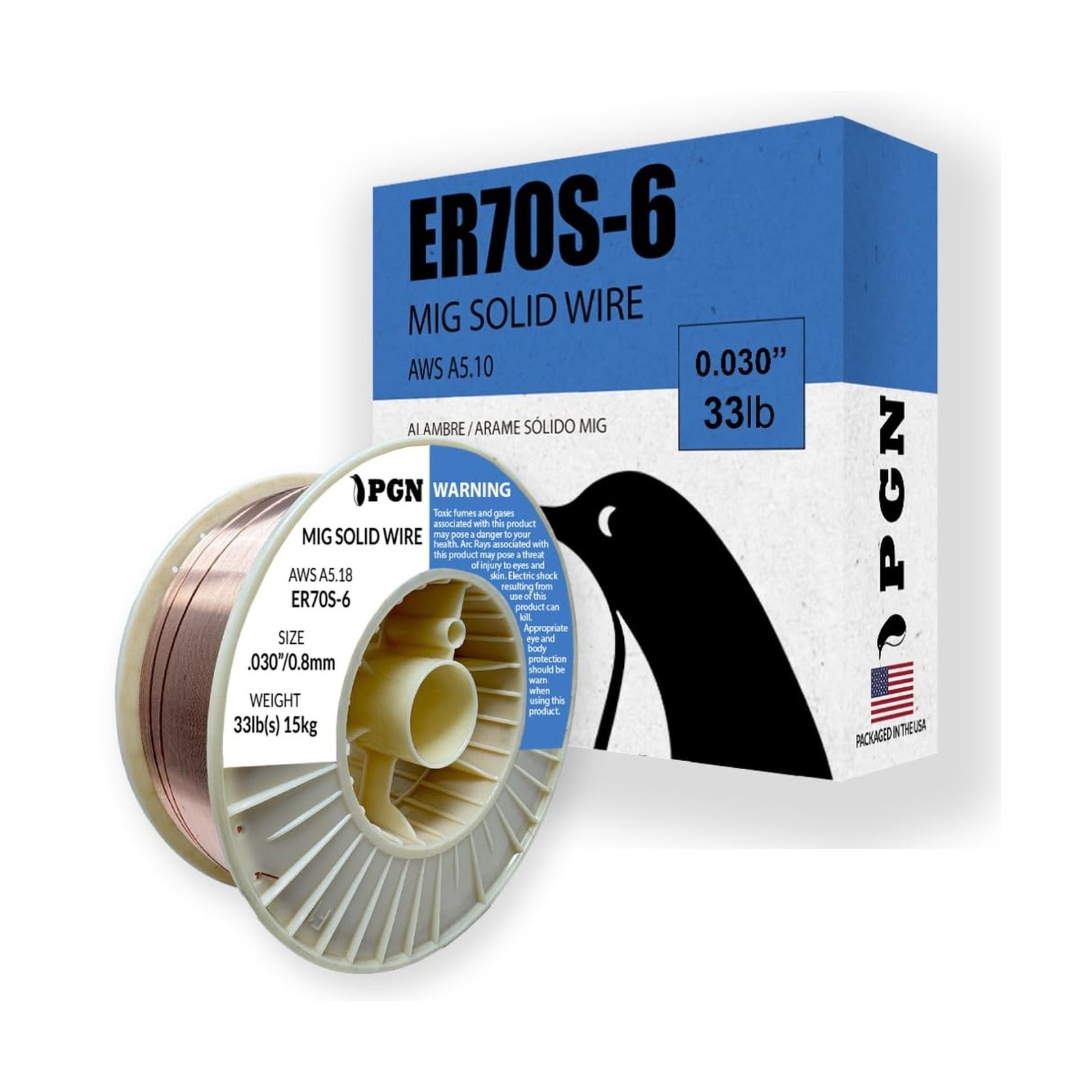 PGN Solid MIG Welding Wire – ER70S-6 .030 Inch, 33 Pound Spool – Mild Steel M…