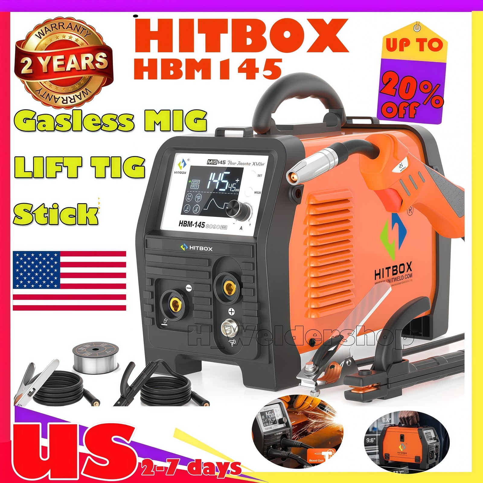 Light Weight 110V/220V 145A Flux MIG Welder Lift-TIG Stick 3 in1 Welding Machine