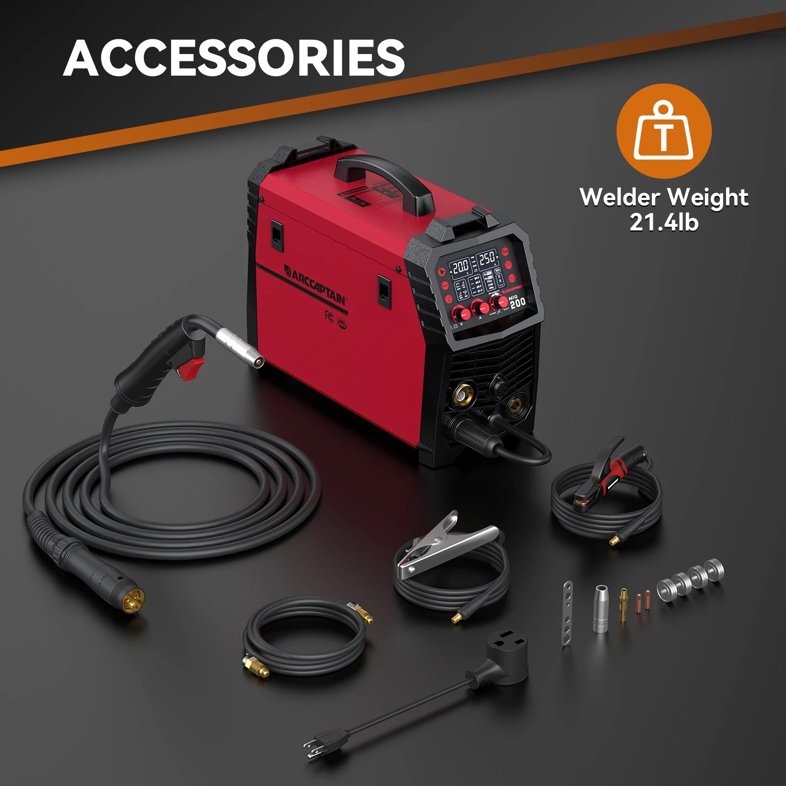 ARCCAPTAIN MIG Welder 200Amp 6 in 1 Aluminum LED Stick/Lift TIG + Welding Helmet