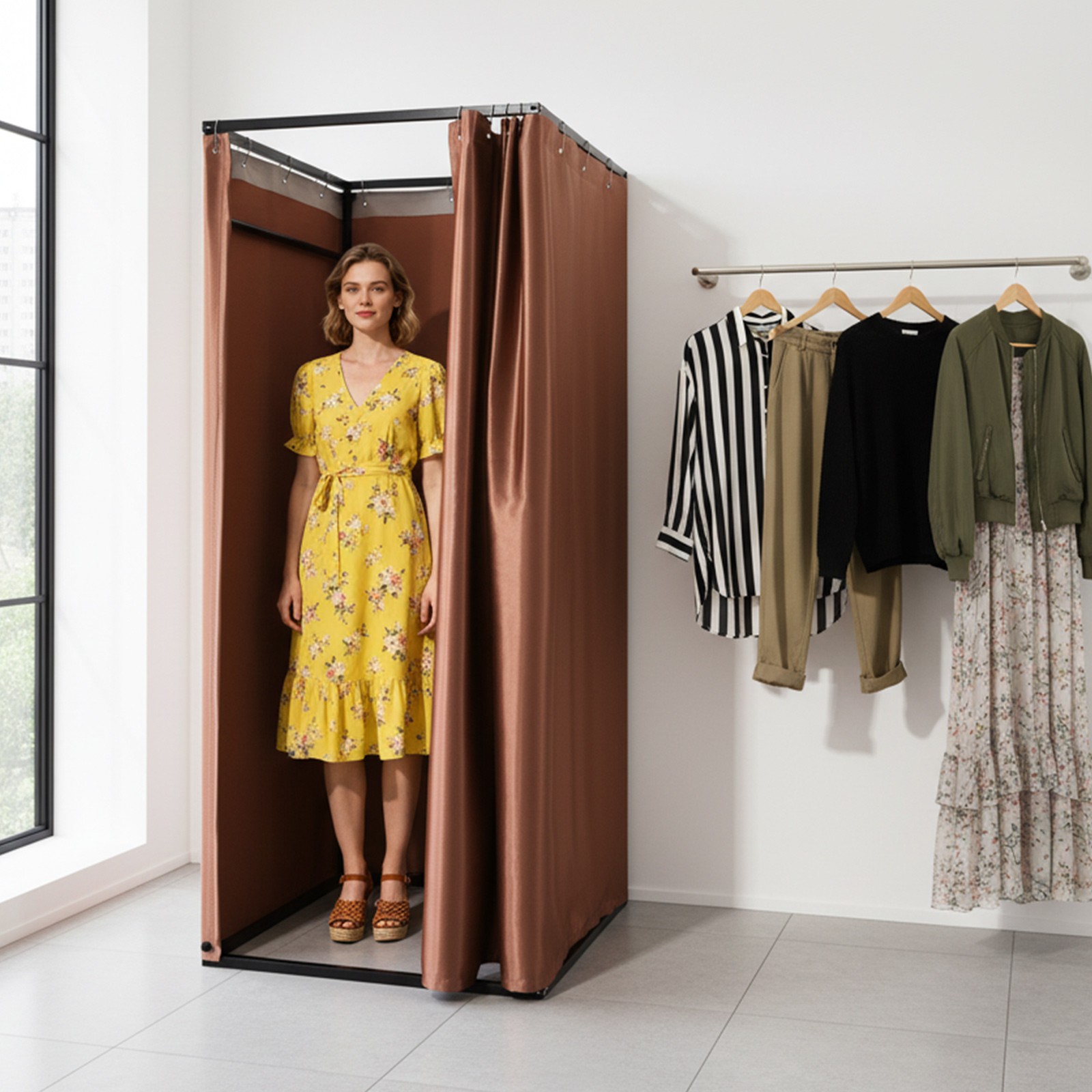 Clothing Store Fitting Room Changing Room with Curtain Freestanding Temporary