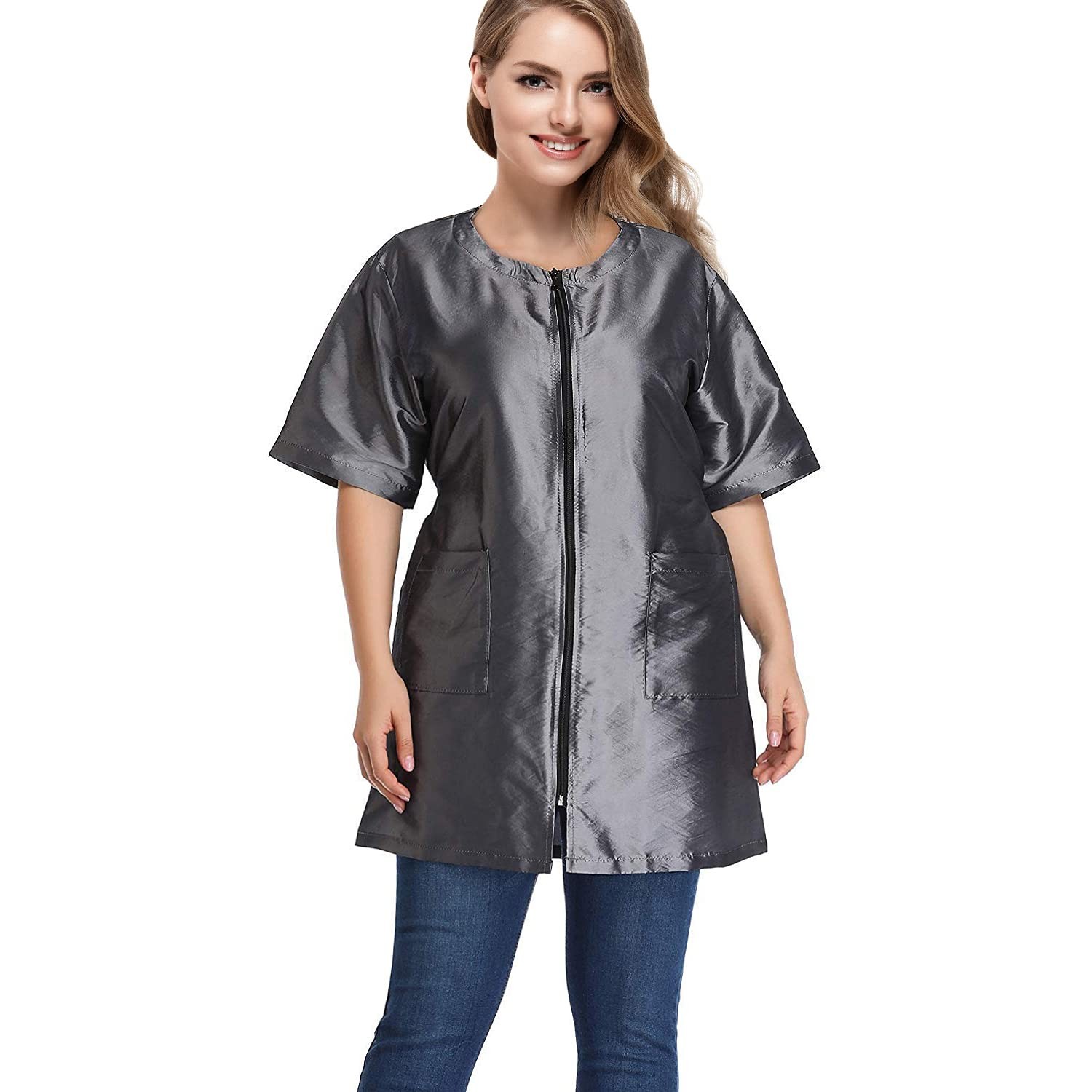 Noverlife Pet Grooming Workwear with Long Full X-Large, Short Sleeves – Grey