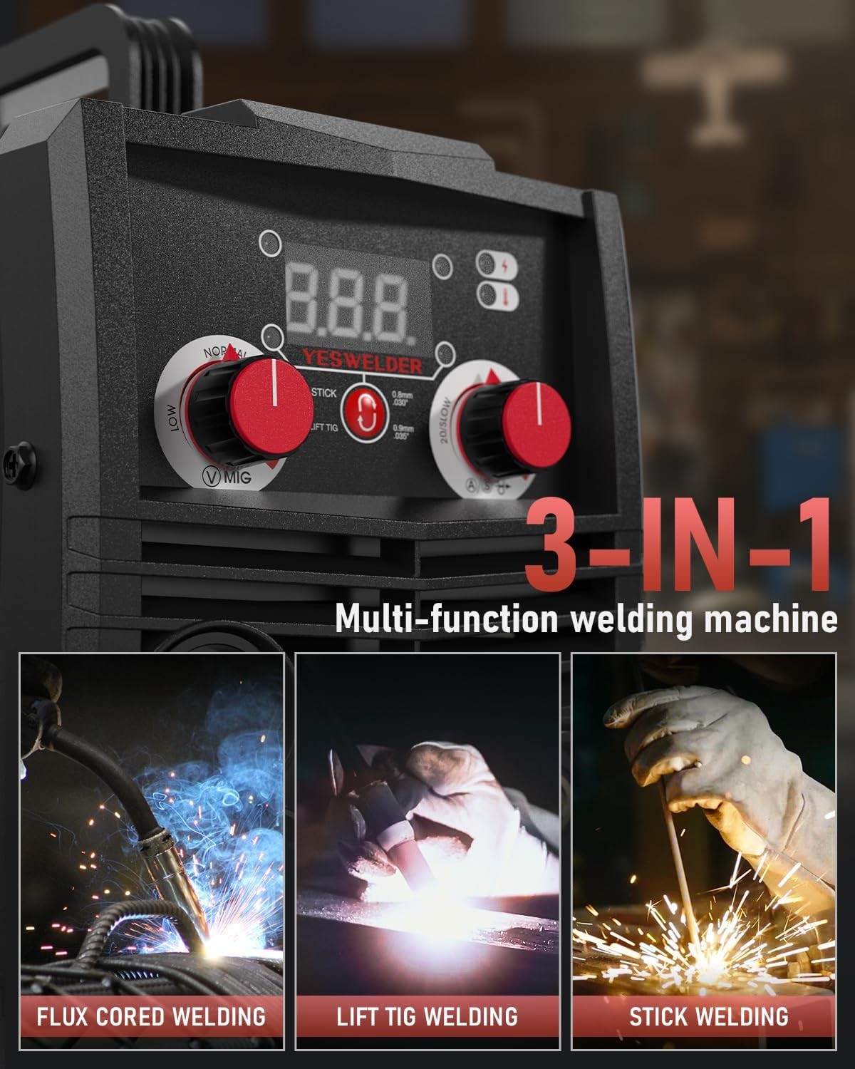 YesWelder 3 in 1 MIG Welder 110V Gasless Lift TIG Stick Welding Machine 135Amp