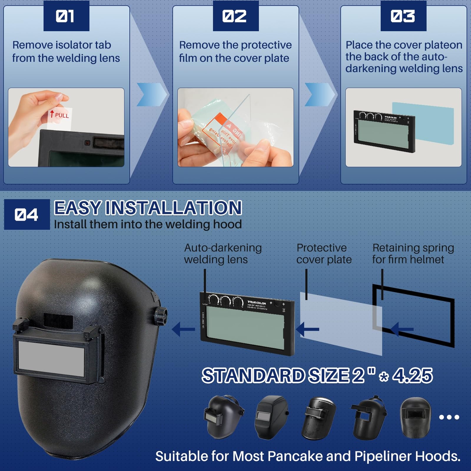2×4.25 Auto Darkening Welding Lens – Shade 5-13 Adjustable color 5-13, Hd