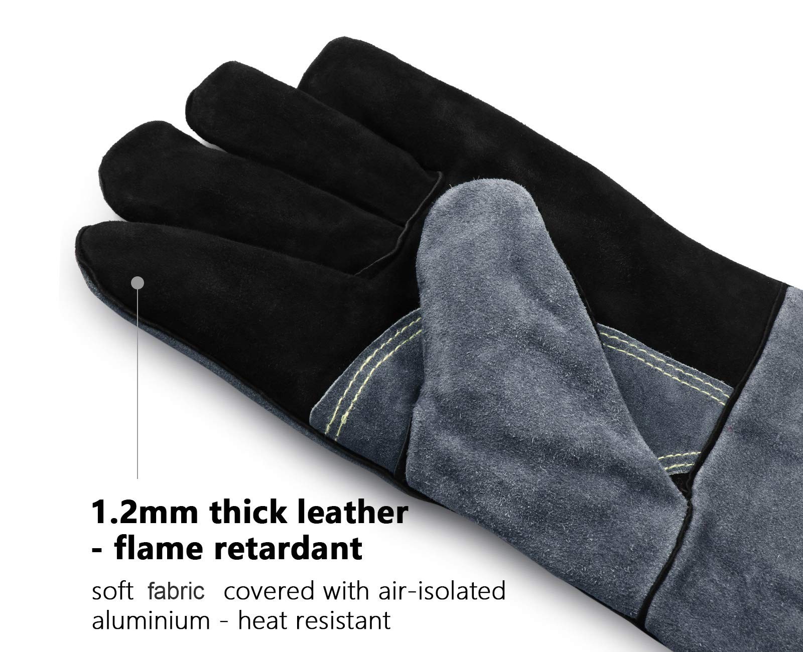 OZERO Welding Gloves for Men, 2 Count (Pack of 1), Black-gray (14-inch)