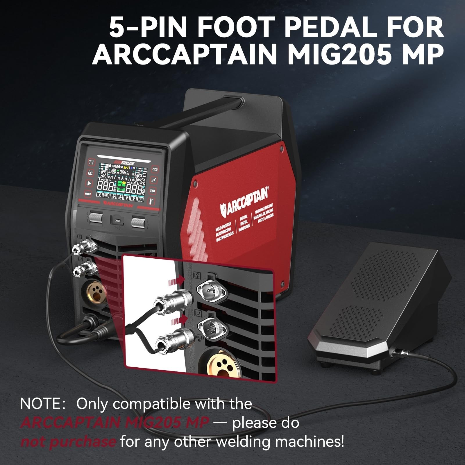 ARCCAPTAIN 5-Pin TIG Welding Foot Pedal for MIG180, MIG200P, MIG205 MP