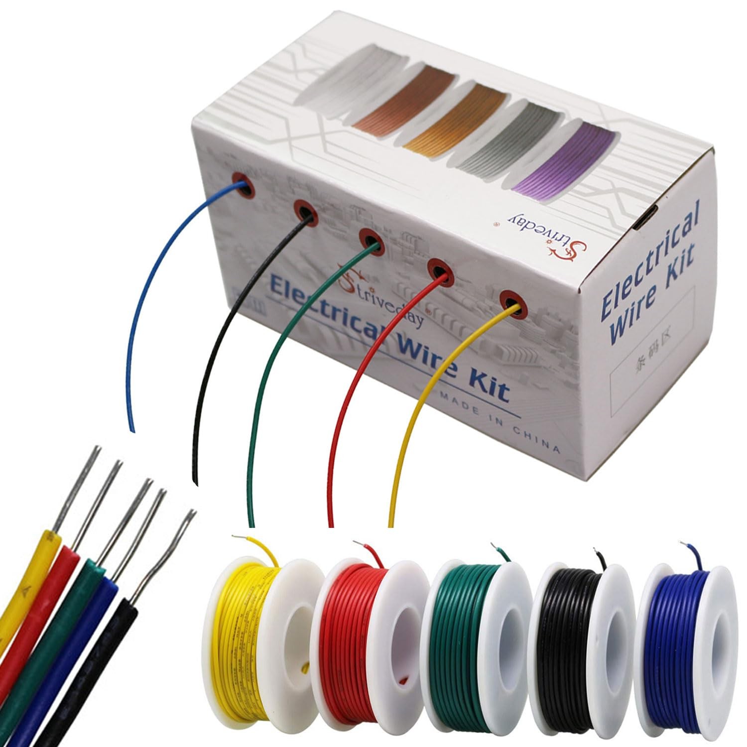 Striveday 20 AWG Gauge Hook Up Wire Kit – 5 Colors 20AWG, 1007-Solid-wire