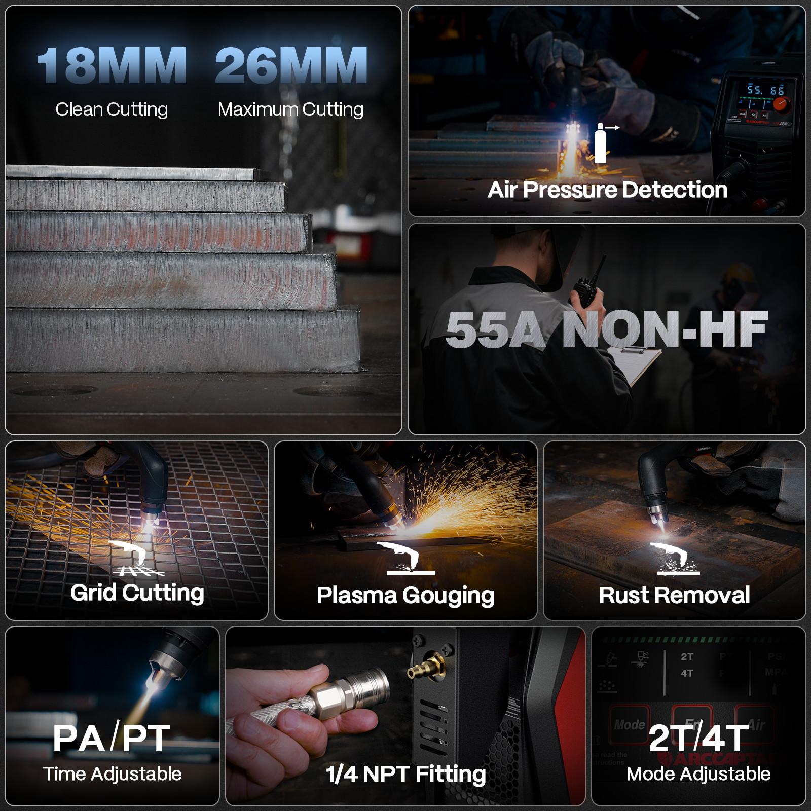 ARCCAPTAIN CUT55 MP iControl 55A Non-HF Blowback Pilot ARC Plasma Cutter APP