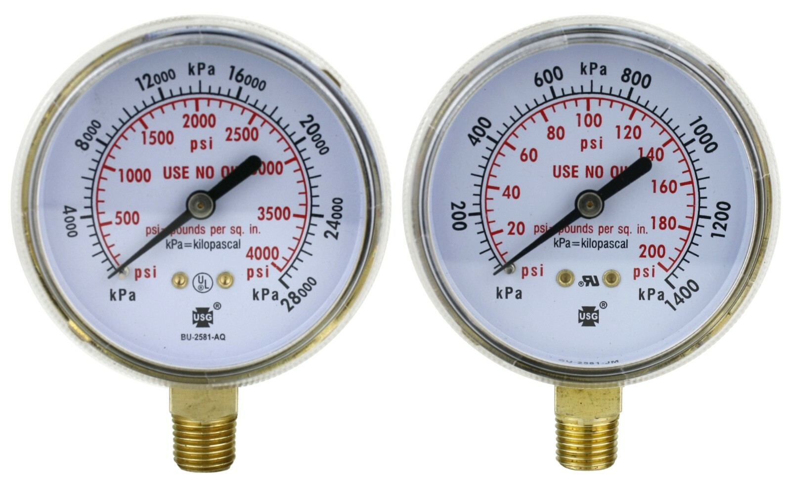 Gauges for Heavy-Duty Oxygen Regulators – 2.5 inches – Thread: 1/4″ NPT