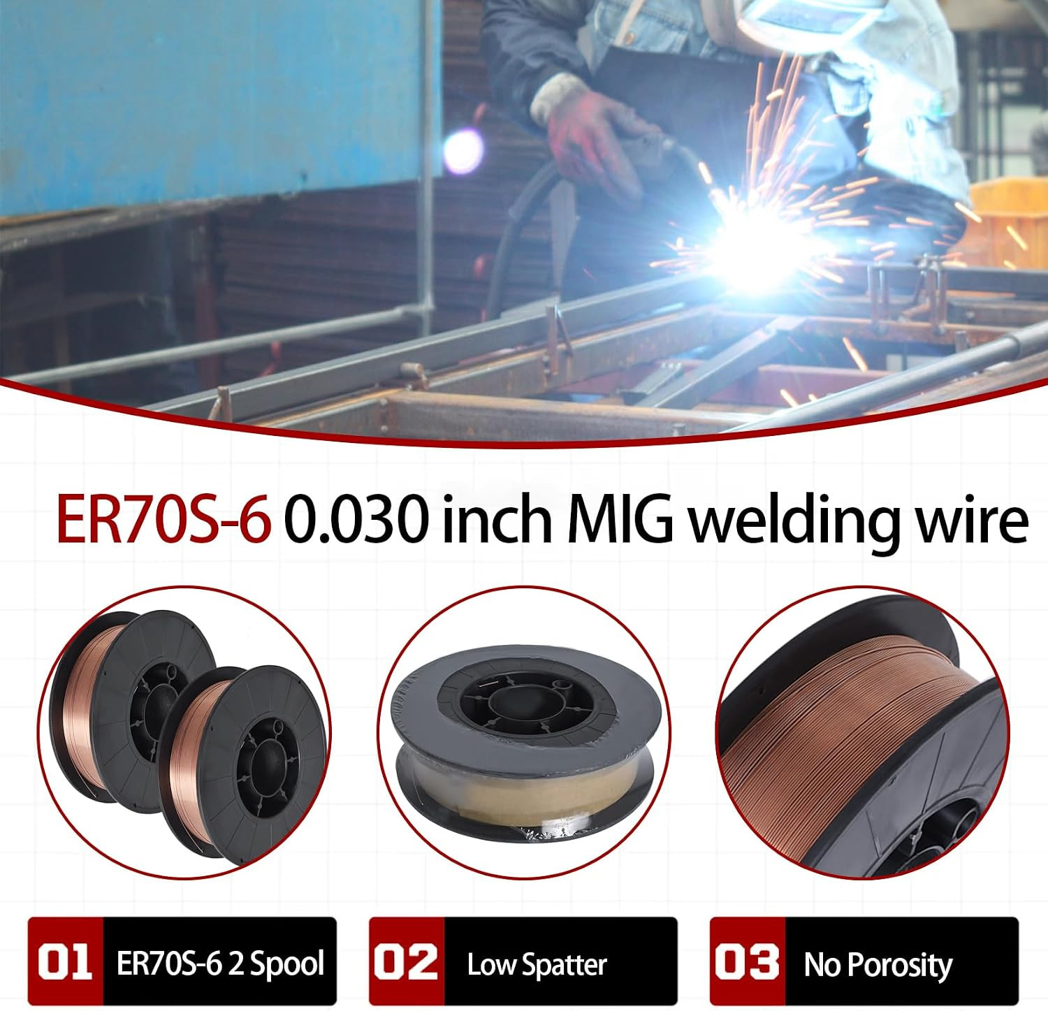 1/2 Spool ER70S-6 Mild Steel MIG Welding Wire Spool 0.030 Inch (0.8 MM)