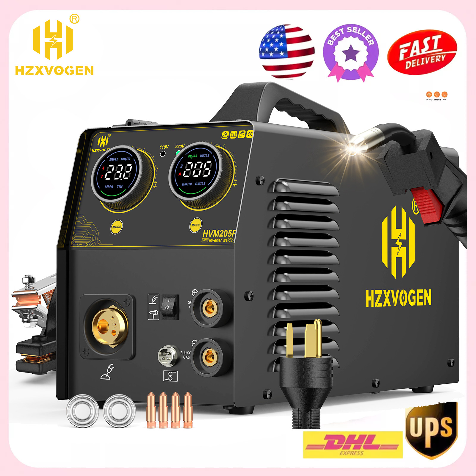 205Amp IGBT MIG Welder Stick MMA Pulse Gas Gasless MIG Welding Machine 110V 220V