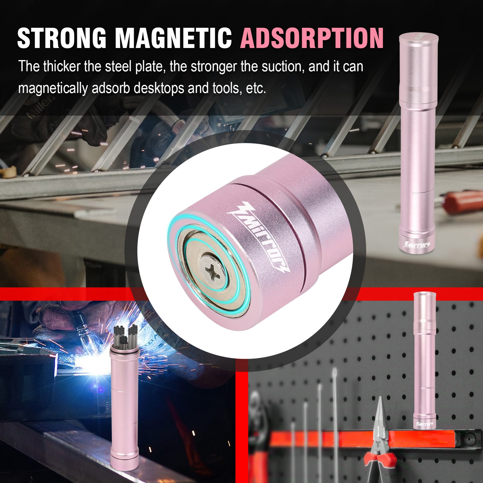 3mirrors TIG Tungsten Holder Storage Solution 3 Section Divider w/ Magnetic Pink