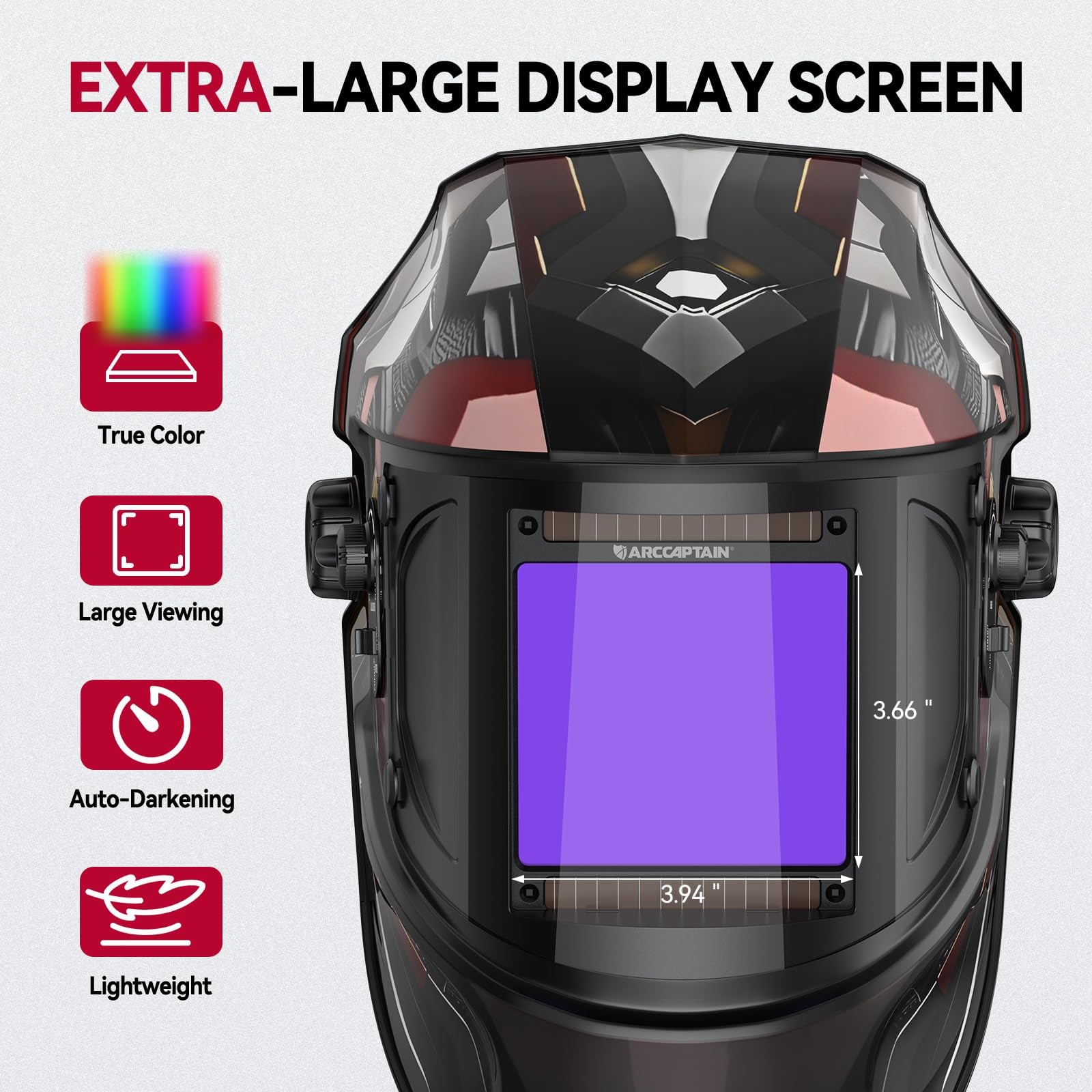 ARCCAPTAIN True Color 1/1/1/1 Solar Power Auto Darkening Welding Helmet -Armour