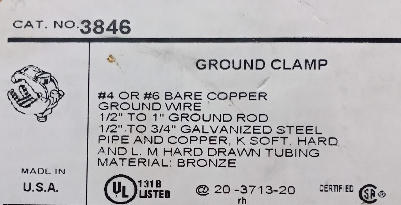 Lot of (3) Thomas & Betts 3846 Copper Ground Clamp #4/#6 Bare Copper 1/2-1″ Rod