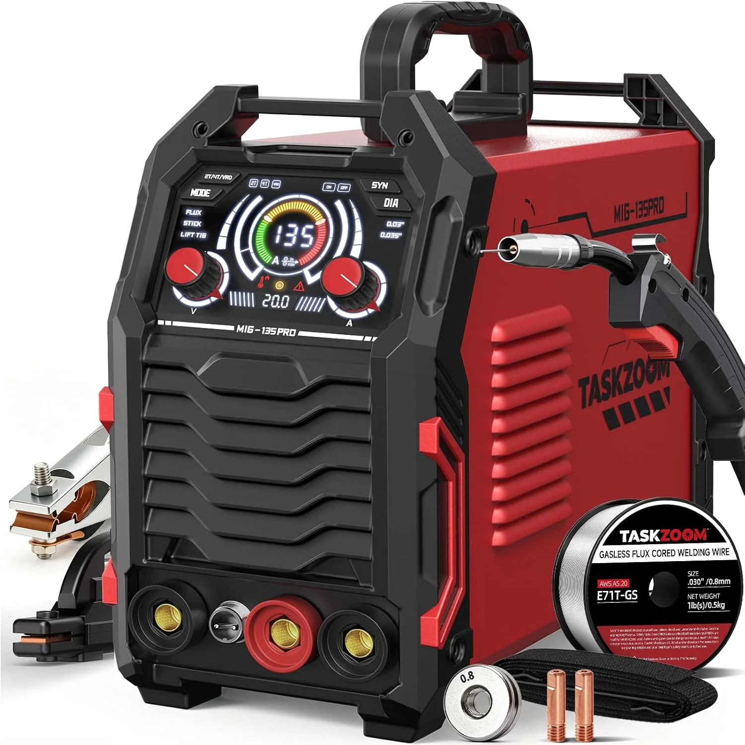 135A MIG Welder 110V [Large LED Display] 3 in 1 Weldling Machine | Flux Core Wel