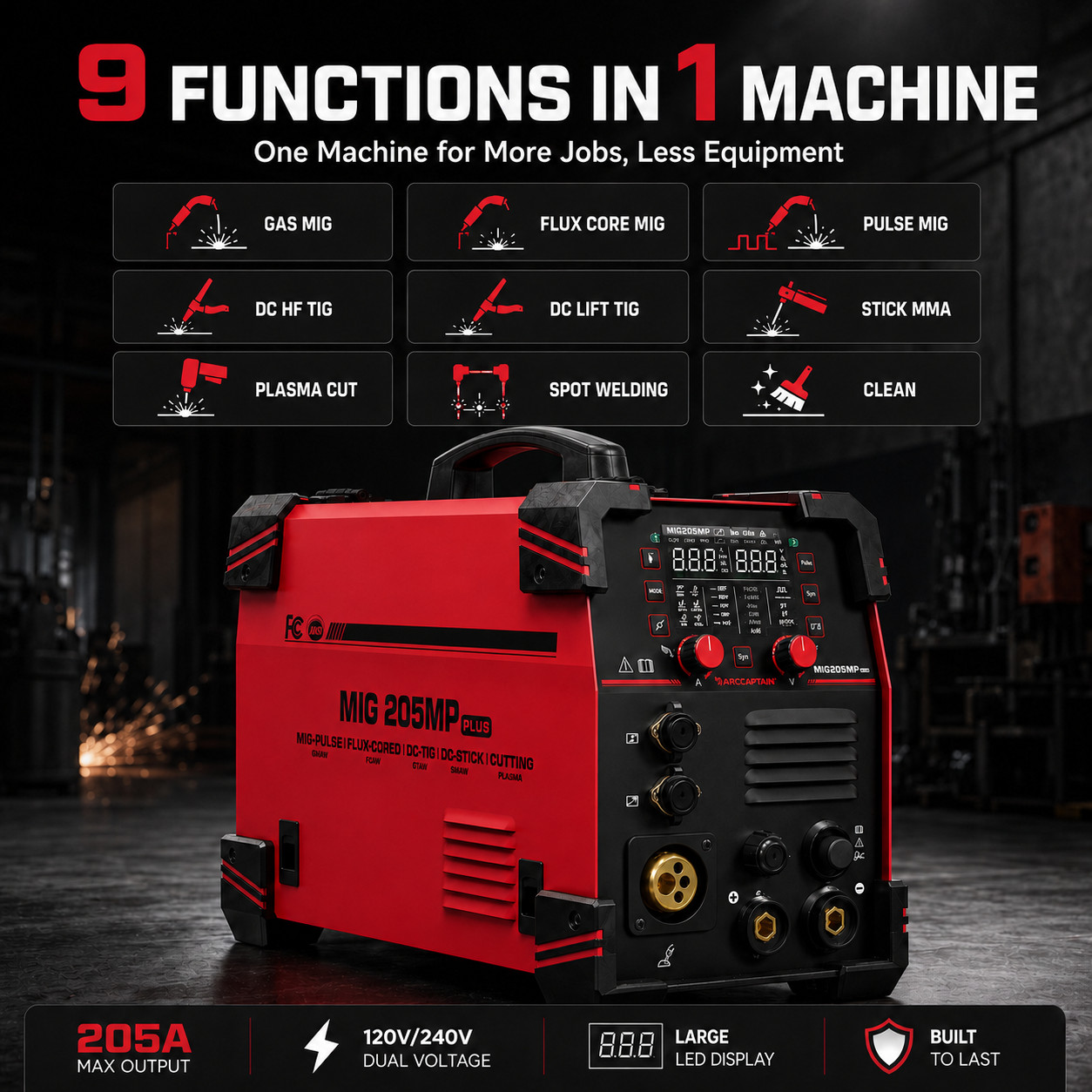 ARCCAPTAIN iControl 205A MIG Welder 9 IN 1 Plasma Cutter 120V/240V Dual Voltage