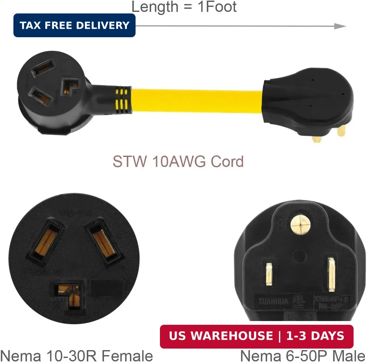 Nema 6-50P to 10-30R Power Adapter Cord, 50A Welder Male to 30A Dryer Female Ada