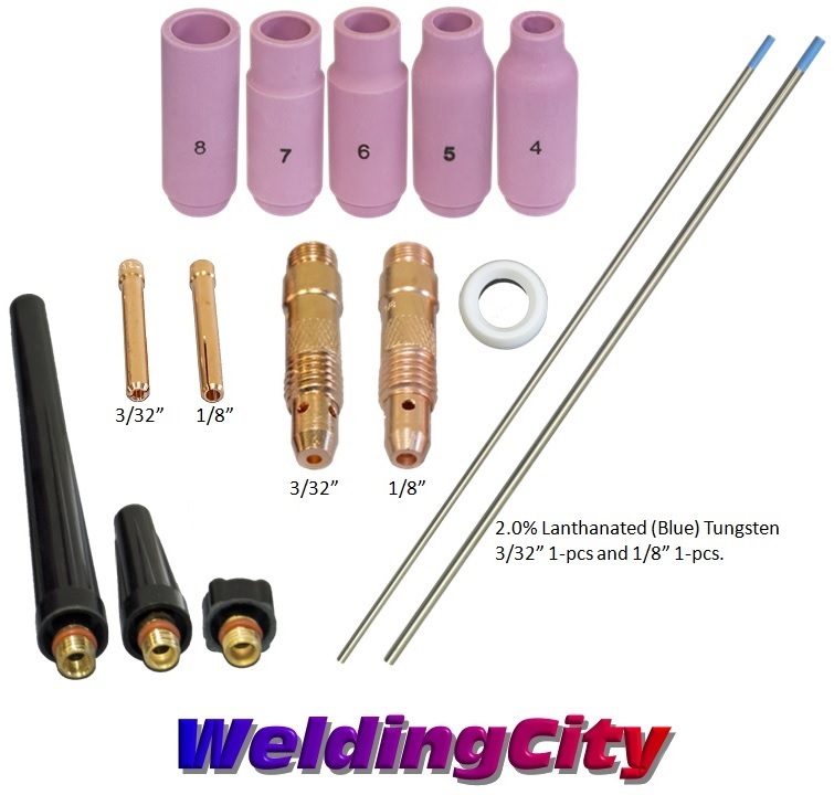 TIG Welding Torch 17/18/26 Kit 3/32-1/8″ Collet-Tungsten (Blue) T57B | US Seller